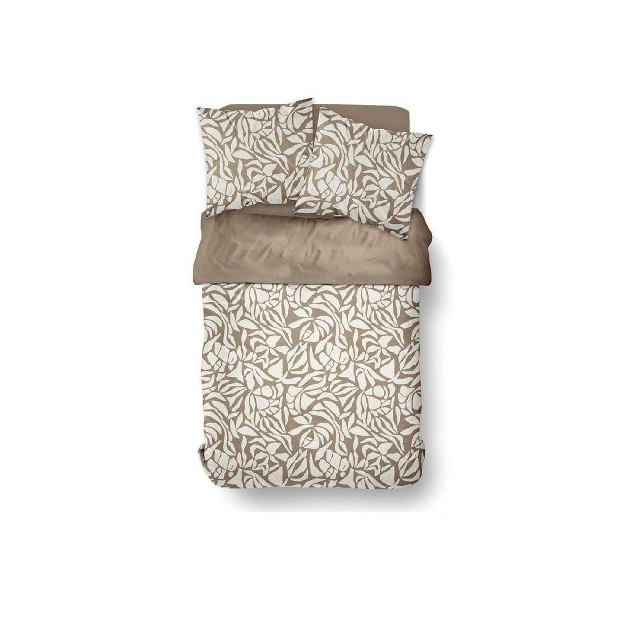Voir la diapositive 4 : Today Parure de housse de couette en coton taupe imprimé feuillage réversible 240 x 220 cm avec 2 taies 63 x 63 cm