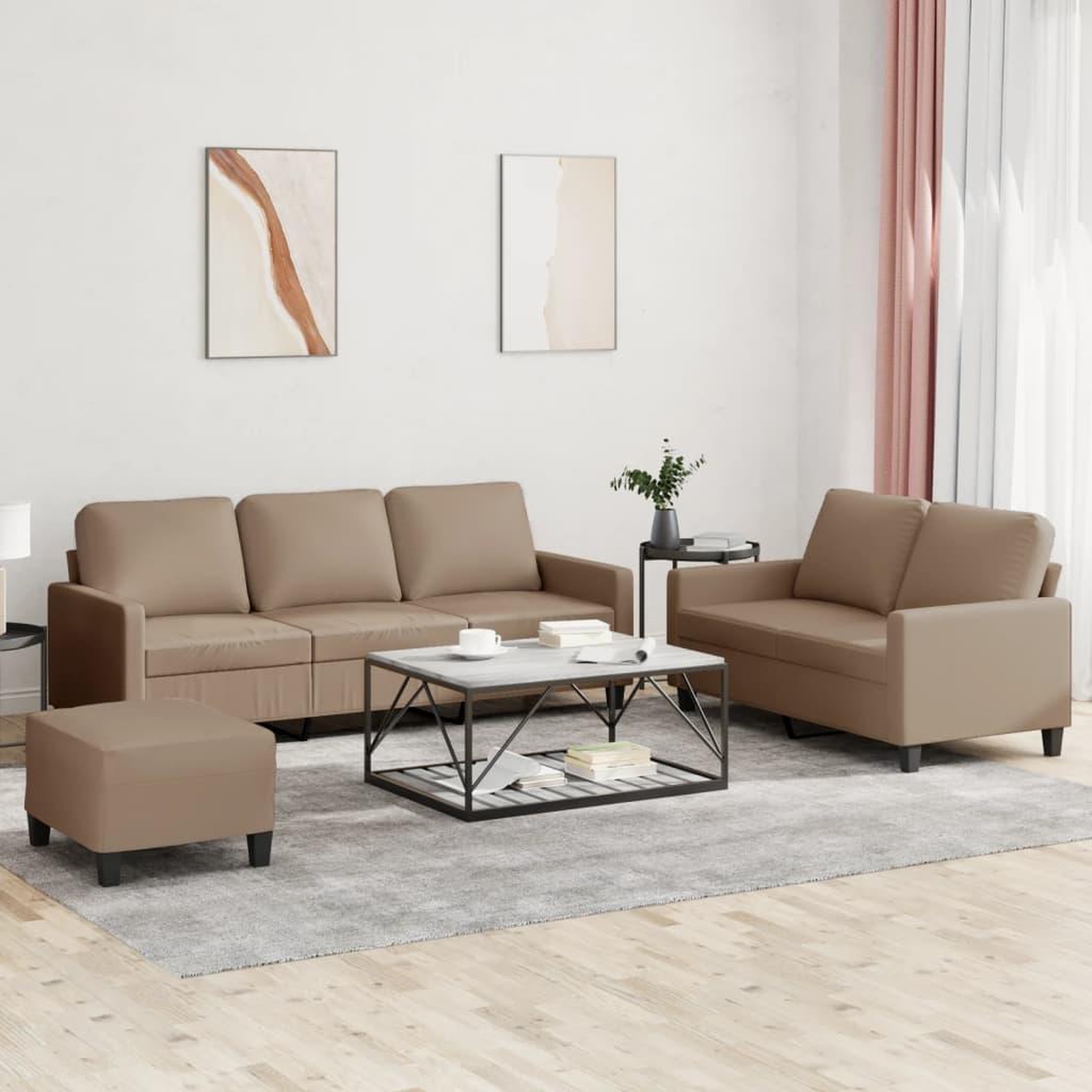 VIDAXL Ensemble de canapes 3 pcs avec coussins Cappuccino Similicuir