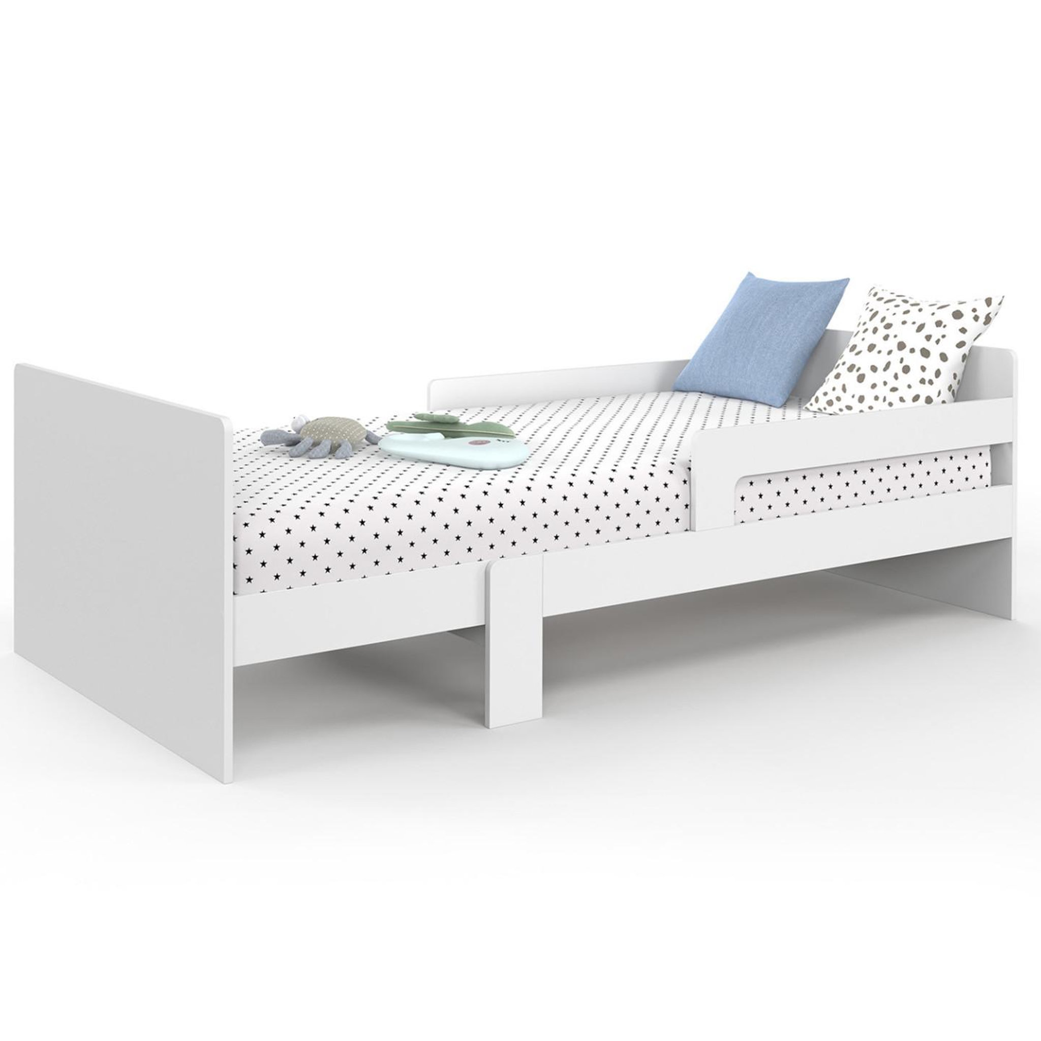 Voir la diapositive 6 : ID MARKET Lit simple évolutif GASPARD 90 x 140/190 cm avec sommier et barrières bois blanc
