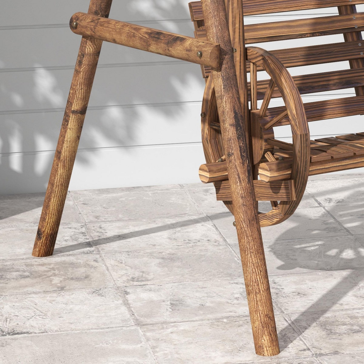 OUTSUNNY Balancelle de jardin 2 places style western - accoudoirs roues charrette - bois sapin traité carbonisation