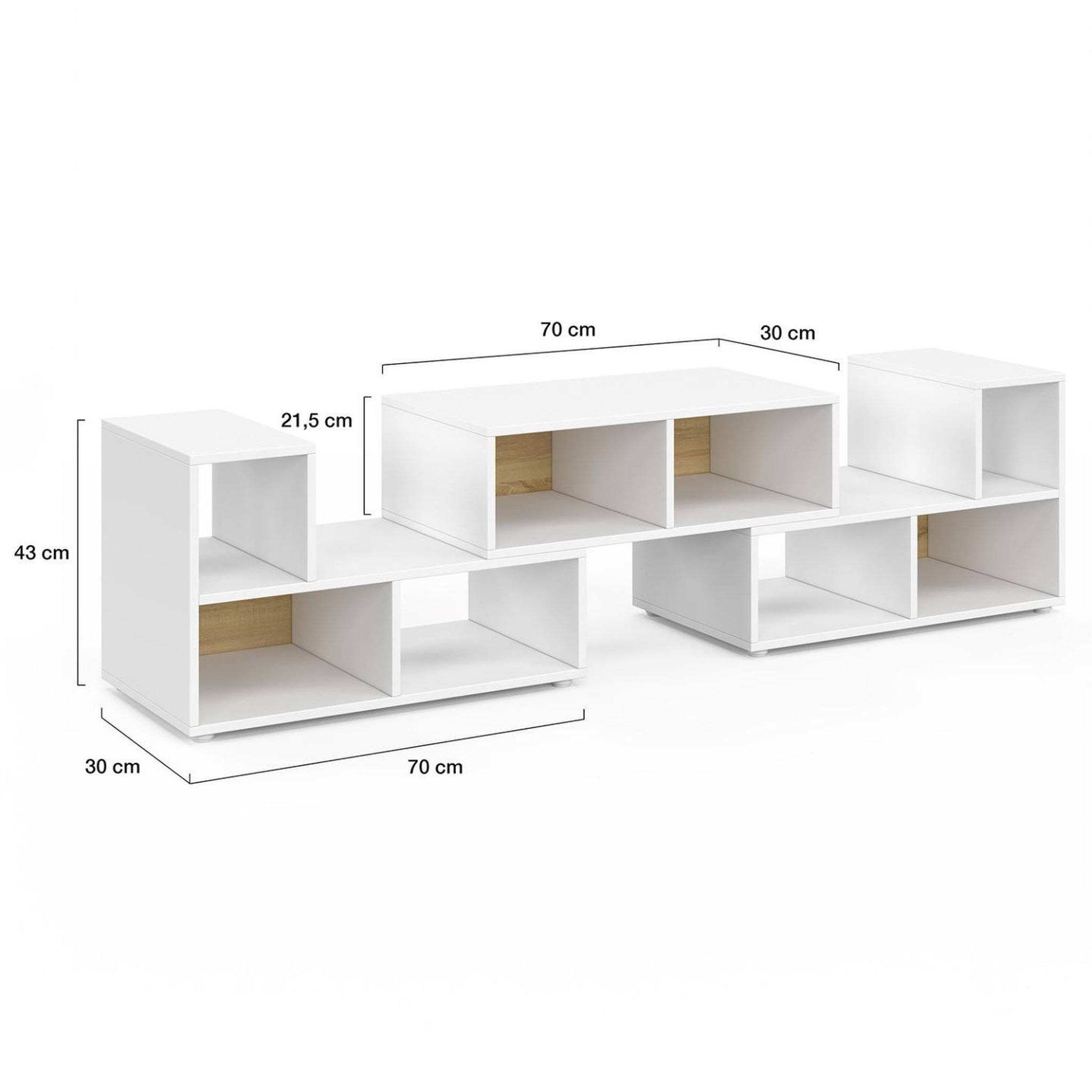 Voir la diapositive 6 : ID MARKET Meuble tv combiné 3 pièces modulables leonard pour salon chambre et bureau, 140-205 x 30 x 43 cm