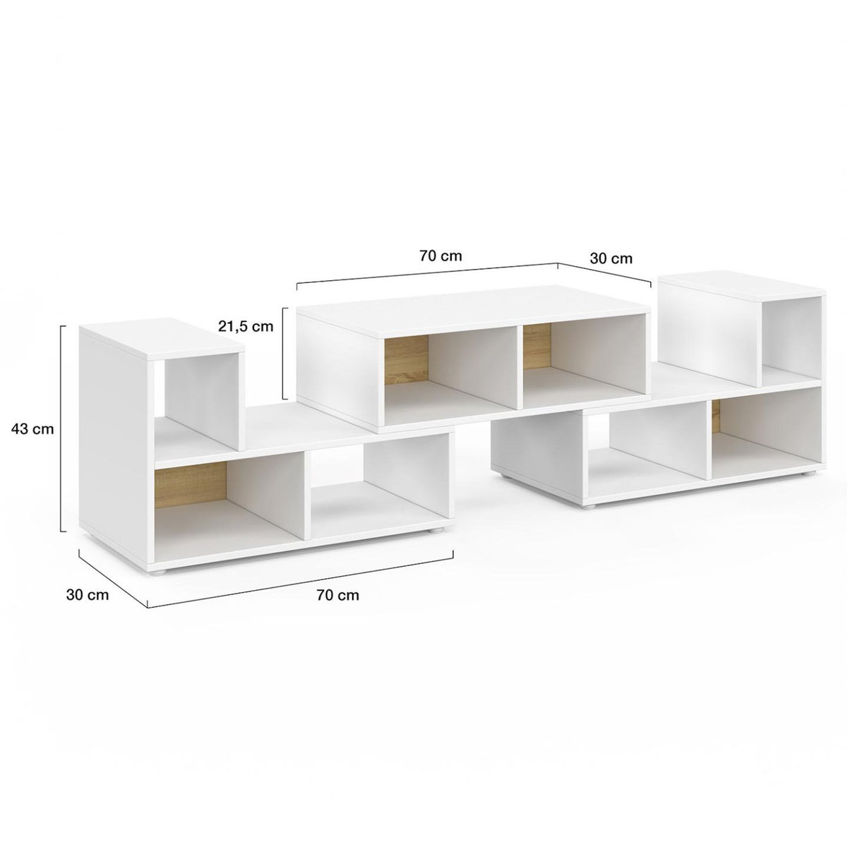 ID MARKET Meuble TV combiné 3 pièces modulables LEONARD pour salon chambre et bureau, 140-205 x 30 x 43 cm