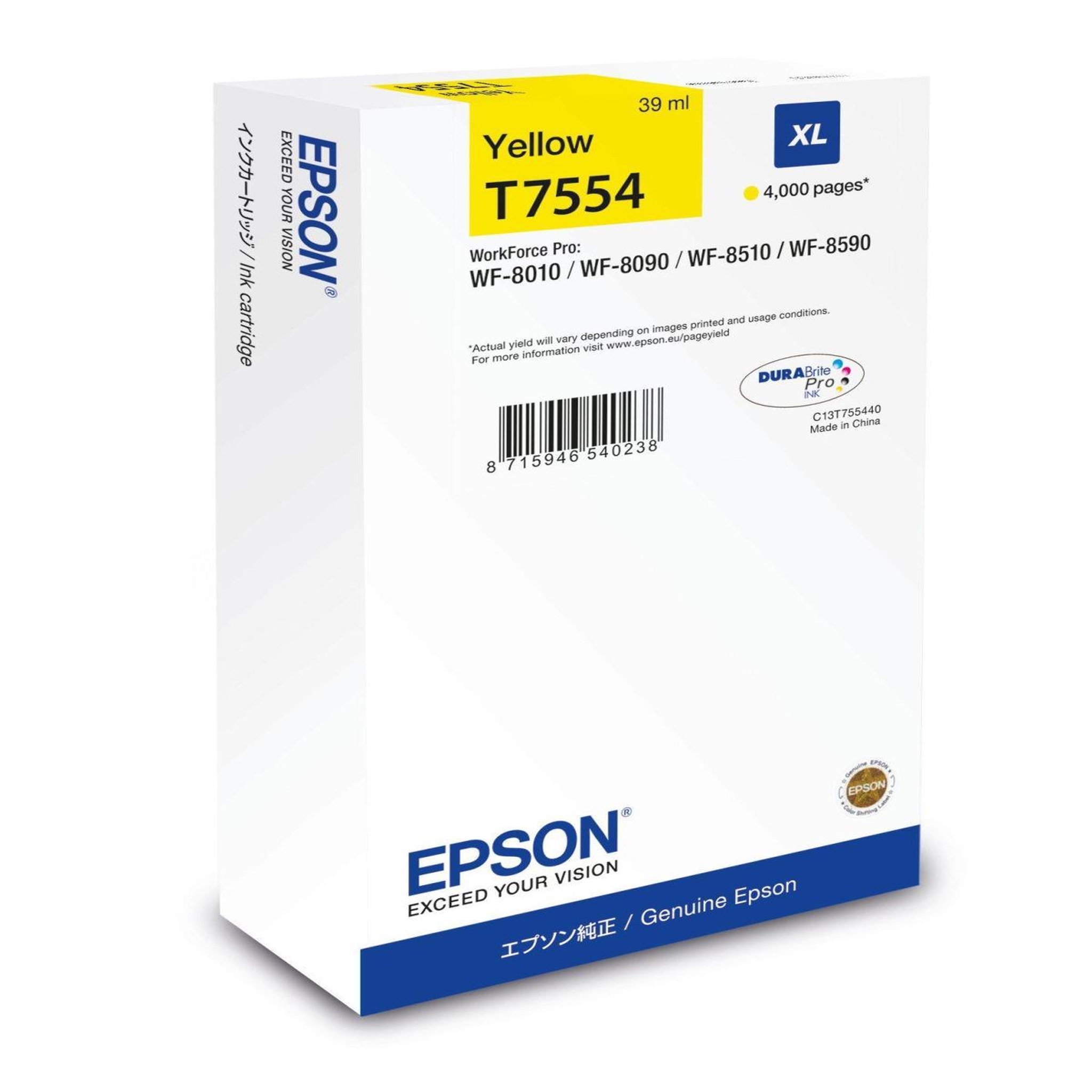 Voir la diapositive 2 : Epson Cartouche d'encre Epson T7554 Jaune XL 39 ml