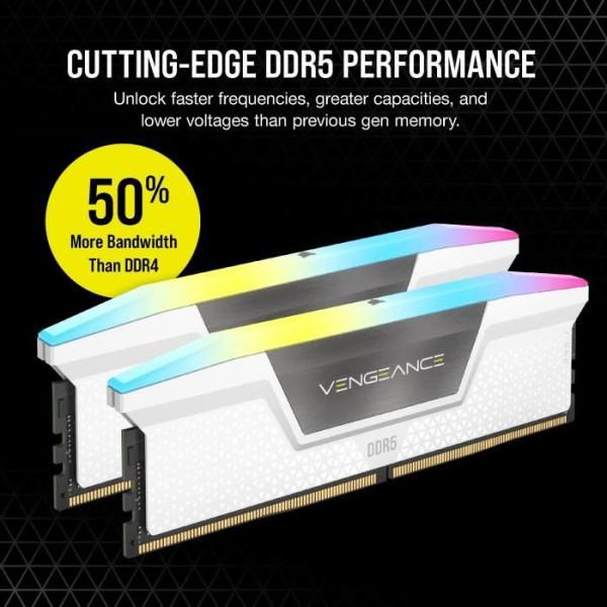 Voir la diapositive 3 : Corsair CORSAIR Vengeance RGB DDR5 - 32GB 2x16GB DIMM - 6000MHz - Unbuffered, 40-40-40-77, XMP 3.0, White Heatspreader, RGB LED, 1.35V