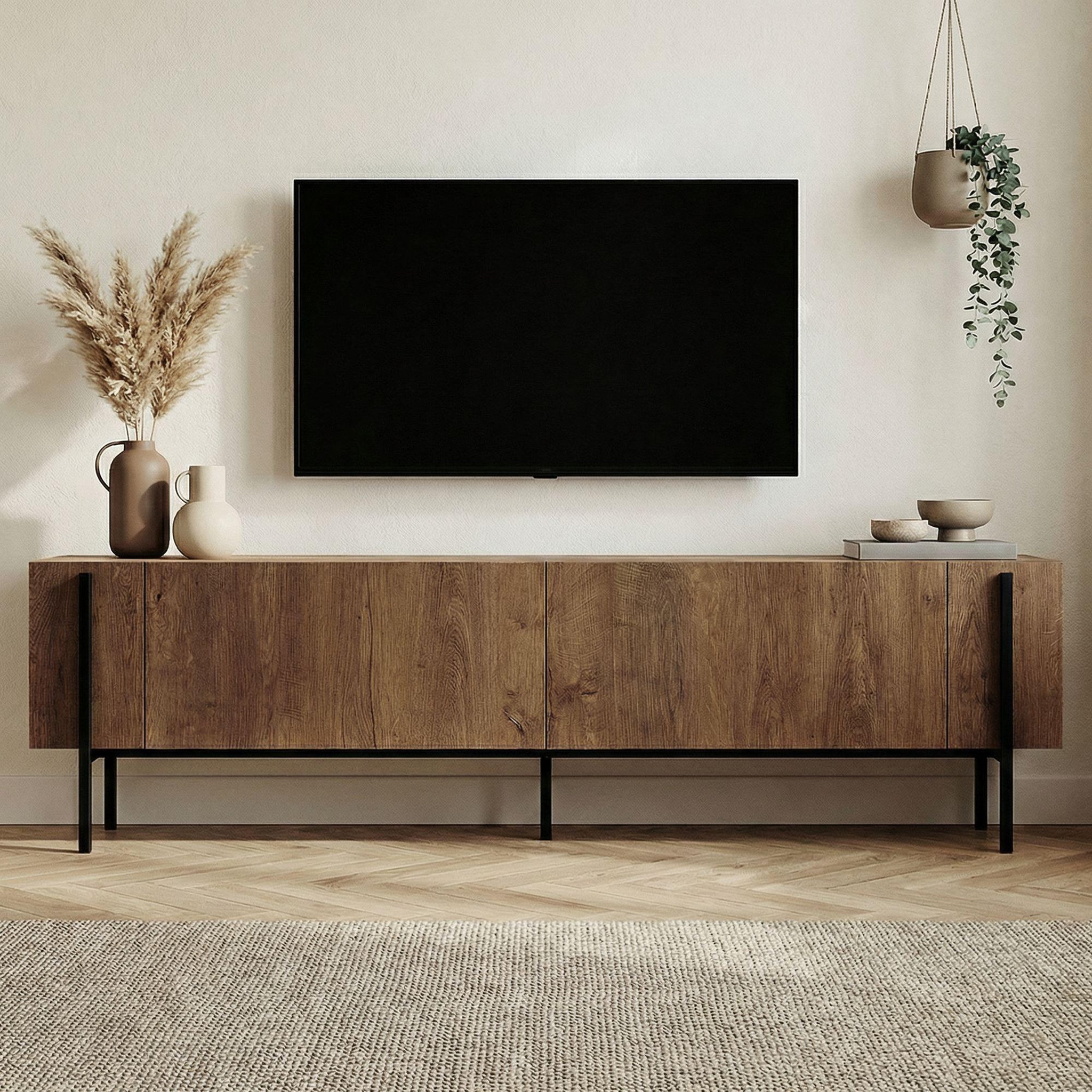Voir la diapositive 3 : Habitat et Jardin Meuble tv en bois  nexus  - 180 x 30 x 45 cm - chêne kafkas / noir