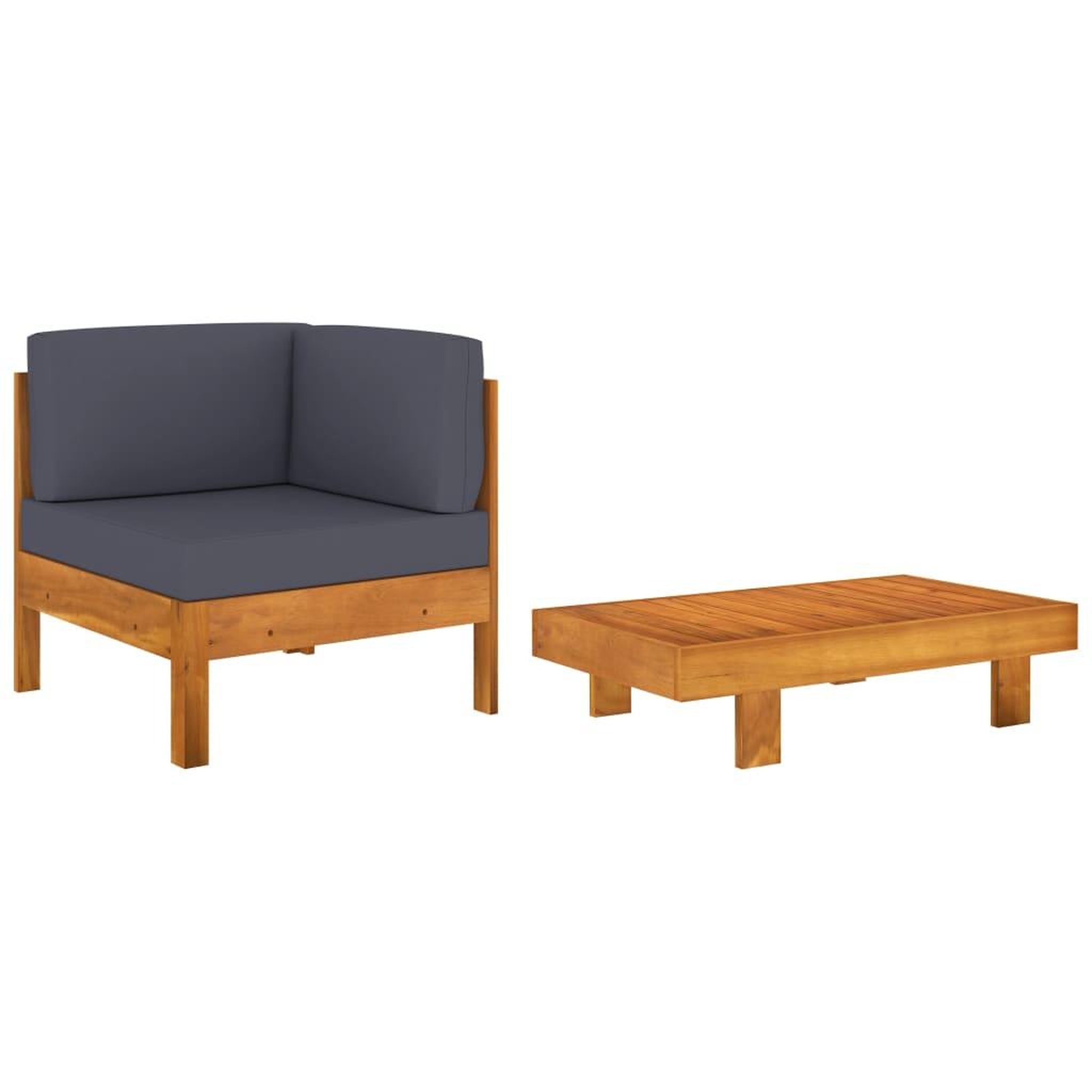 Voir la diapositive 1 : VIDAXL Salon de jardin 2 pcs avec coussins gris fonce Bois d'acacia