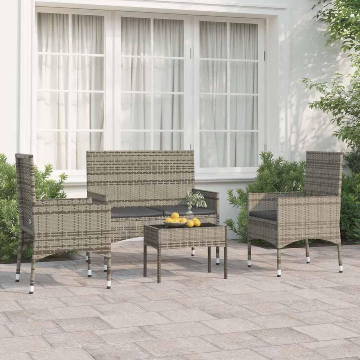 VIDAXL Salon de jardin 4 pcs avec coussins Gris Resine tressee