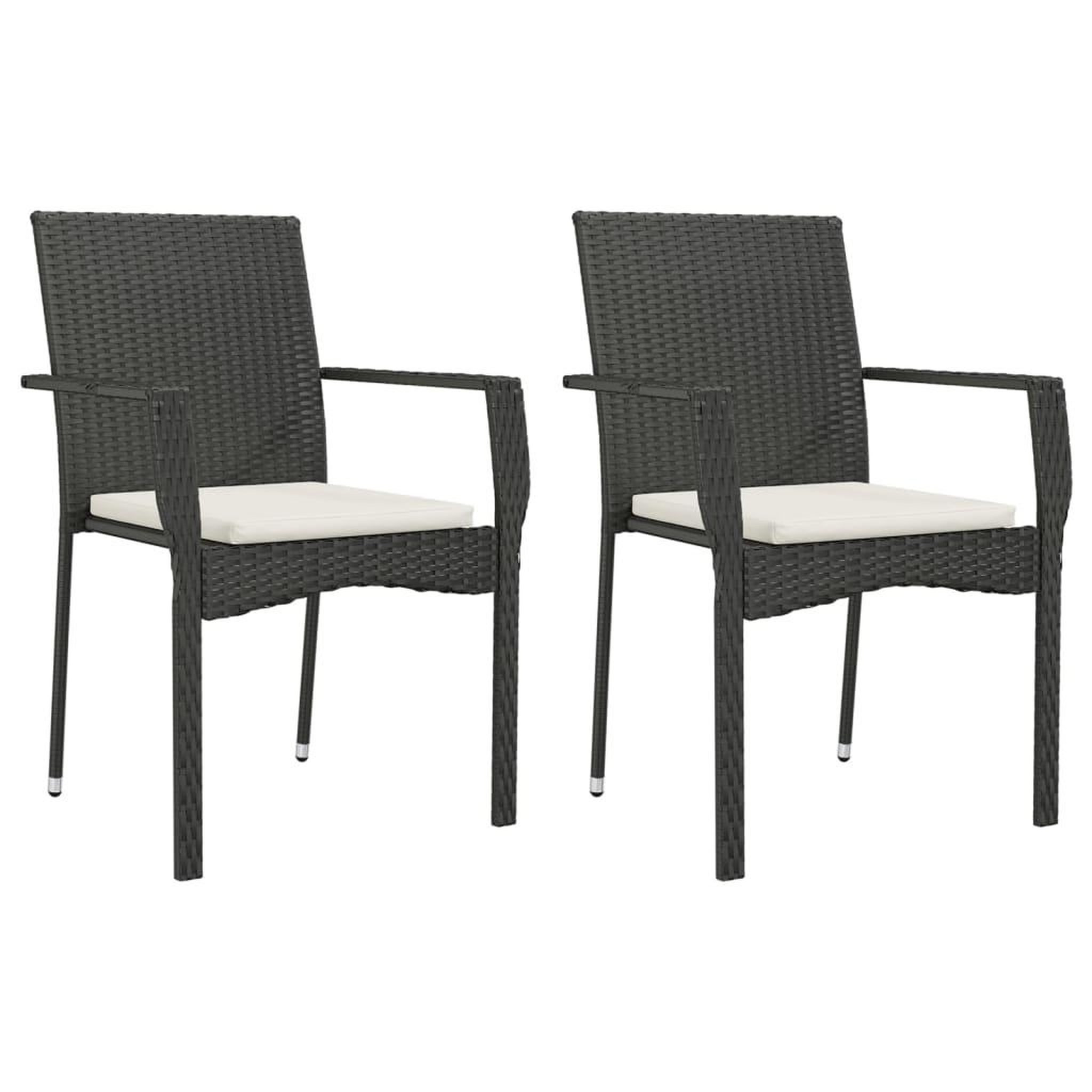 Voir la diapositive 2 : VIDAXL Chaises de jardin lot de 2 avec coussins Resine tressee Noir