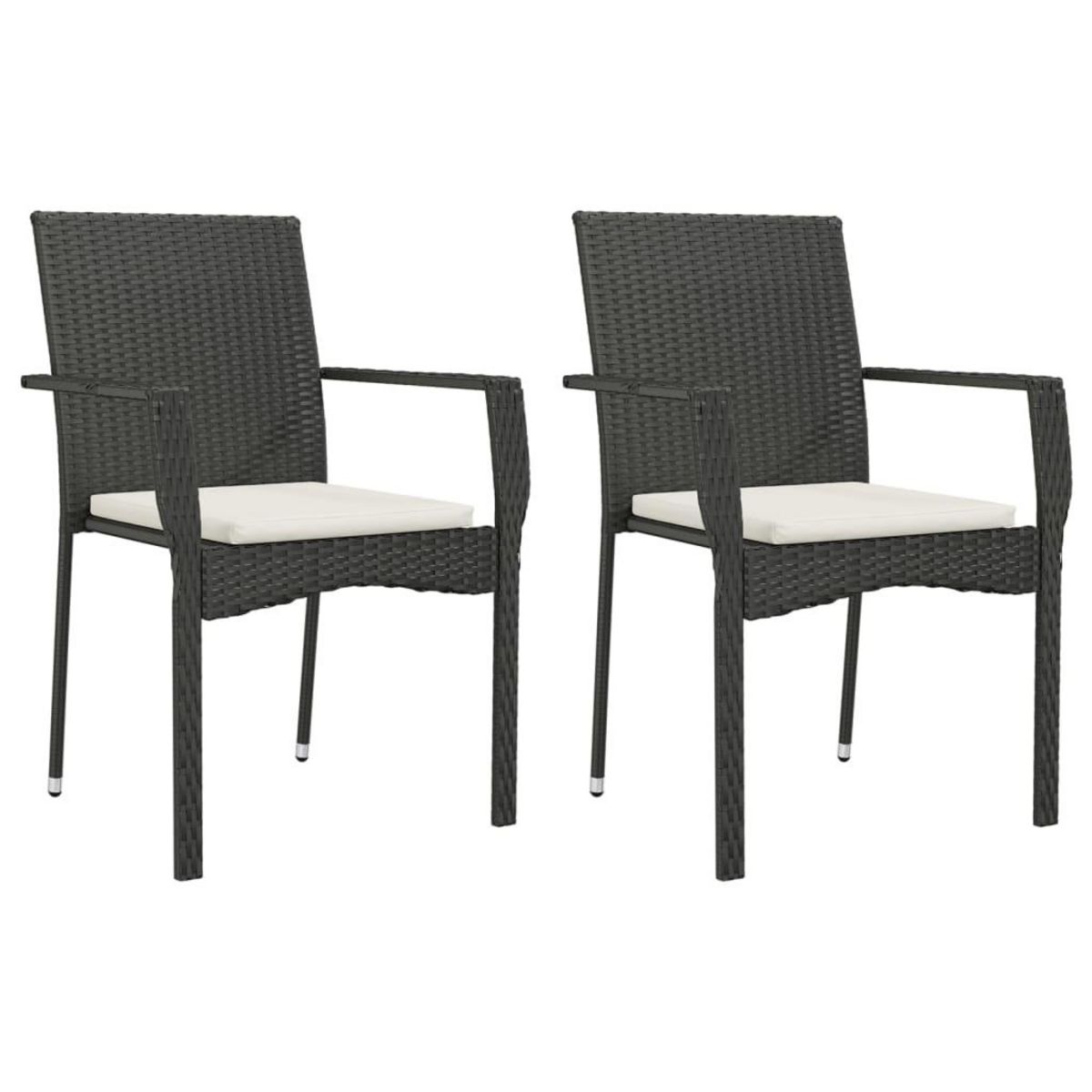 VIDAXL Chaises de jardin lot de 2 avec coussins Resine tressee Noir
