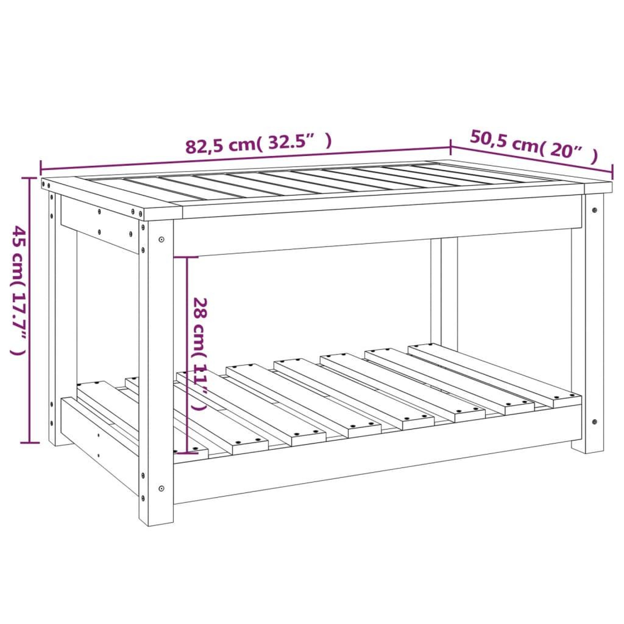 Voir la diapositive 6 : VIDAXL Table de jardin 82,5x50,5x45 cm bois massif de pin
