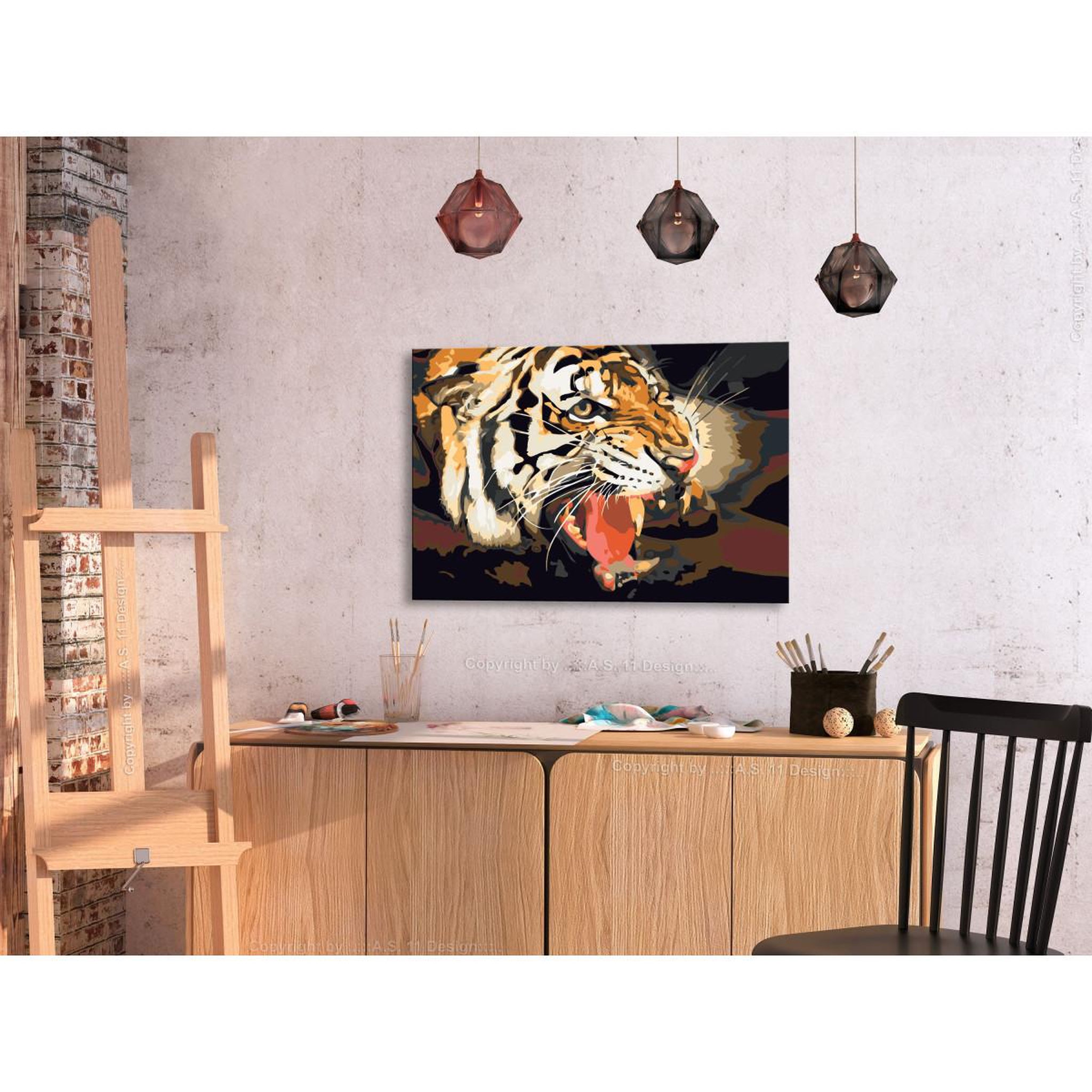 Voir la diapositive 2 : Paris Prix Tableau à Peindre Soi-Même  Tigre Rugissant  40x60cm