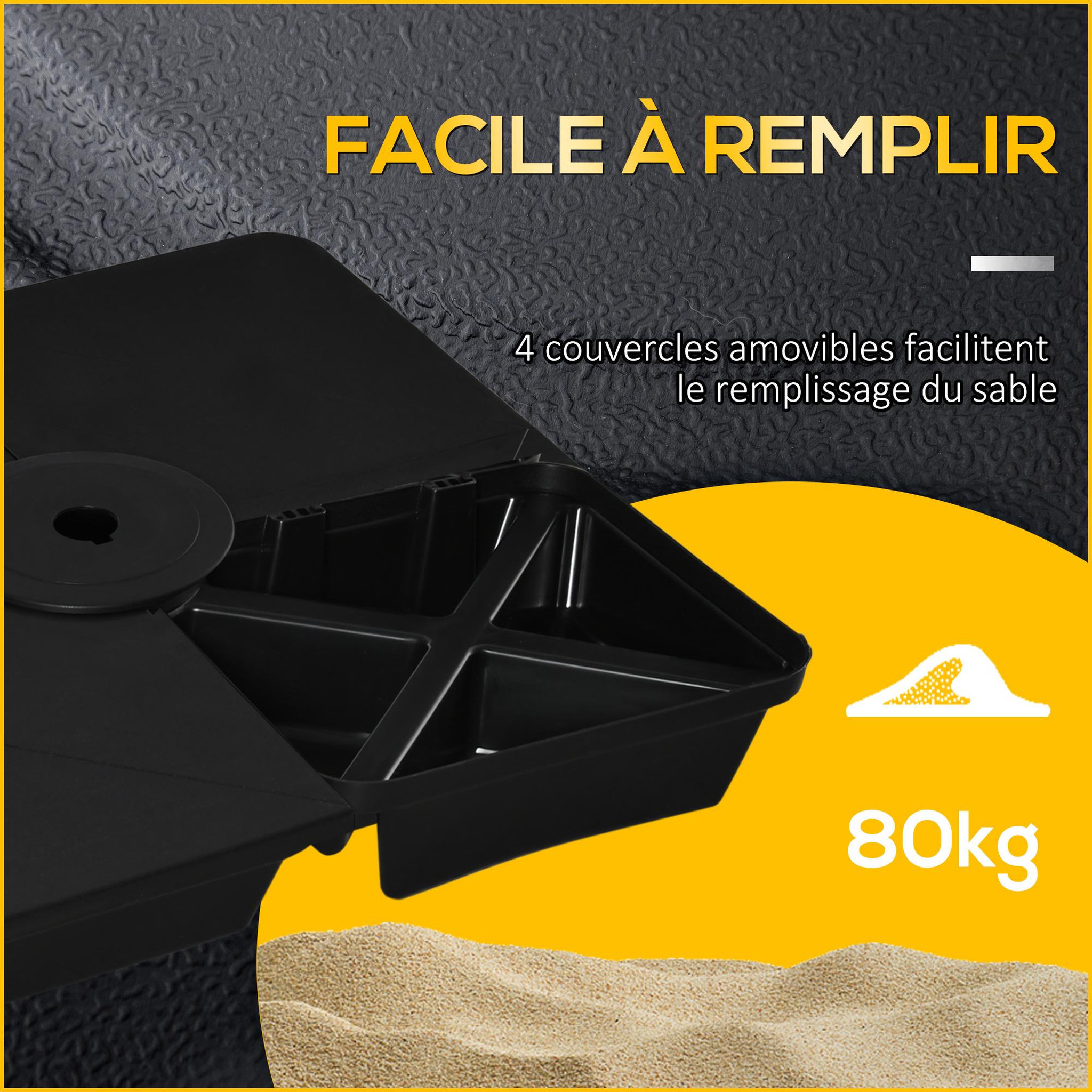 Voir la diapositive 4 : OUTSUNNY Lot de 4 poids de lestage pour parasols déportés piètement croix Ø mât 4,8 cm polypropylène texturé noir