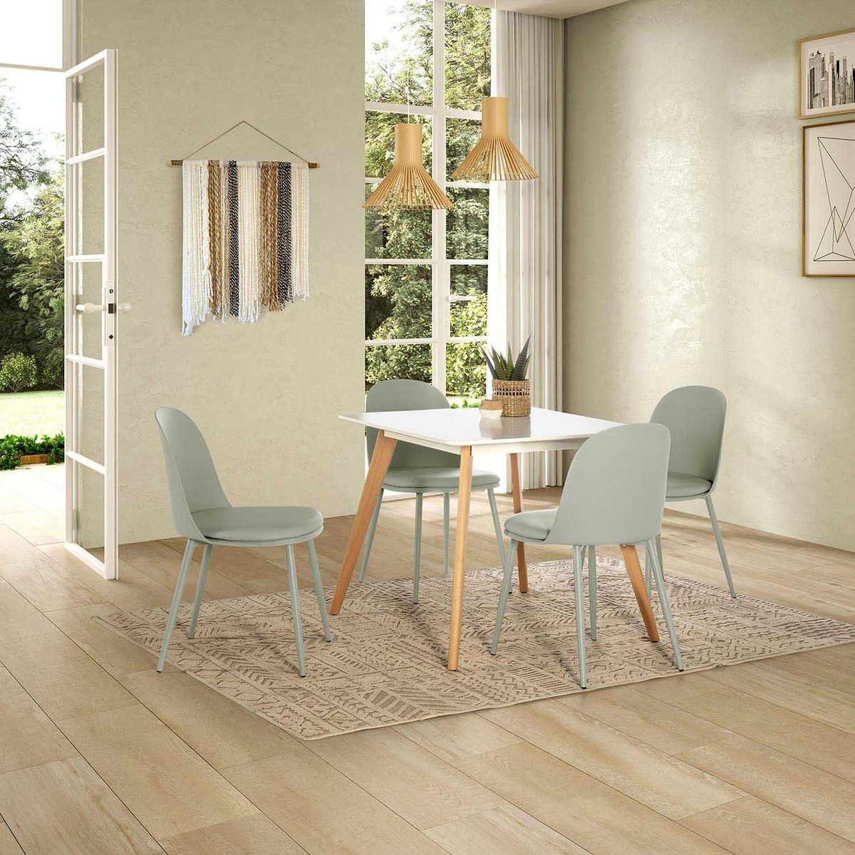 VS VENTA-STOCK Ensemble table 80x80 cm et 4 chaises de salle à manger Kana Vert