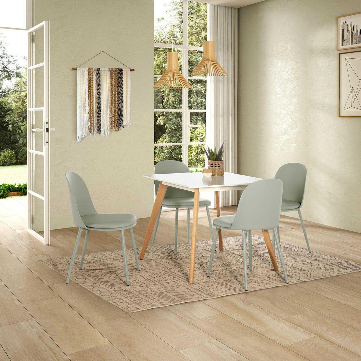 VS VENTA-STOCK Ensemble table 80x80 cm et 4 chaises de salle à manger Kana Vert