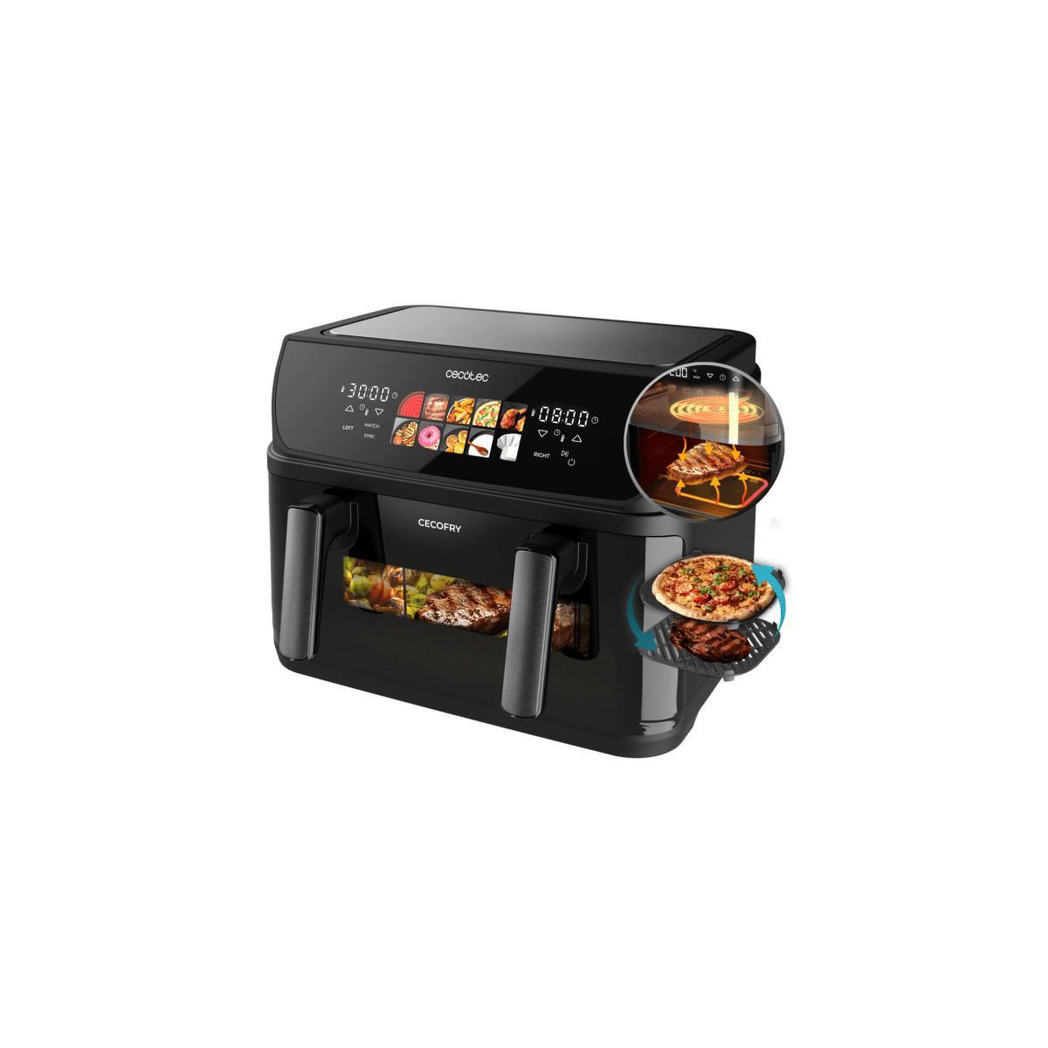 Voir la diapositive 2 : CECOTEC Friteuse à air chaud indépendante Cecotec Cecofry e Grill Duoheat 10000 Double 10 L 2800 W Noir