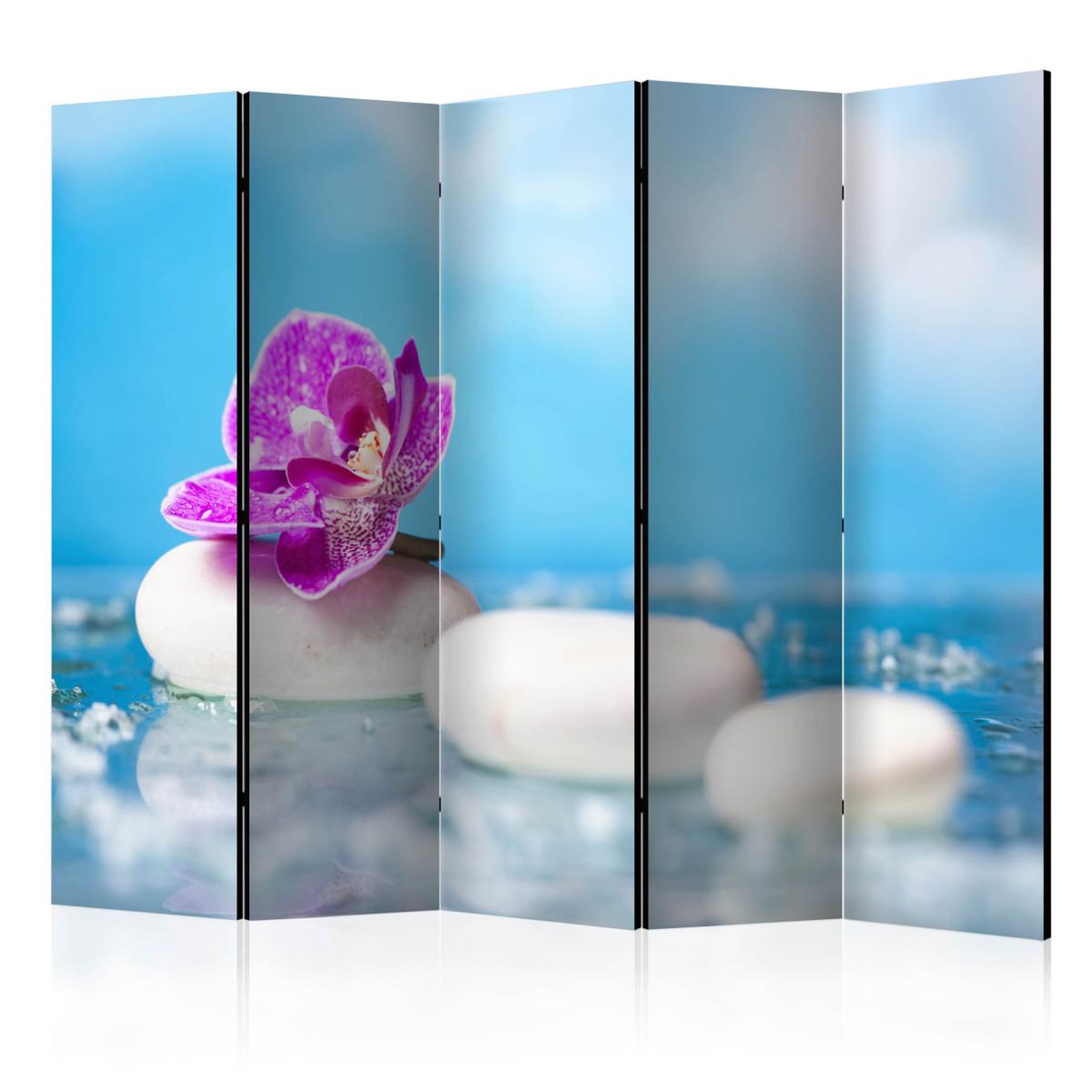 Paris Prix Paravent 5 volets  pink orchid & white zen stones  172x225cm