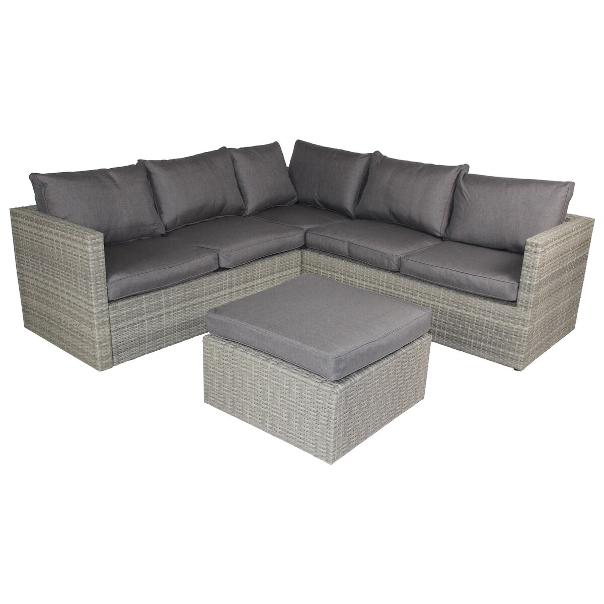 DCB GARDEN Salon bas de jardin - 5 places - résine tressée - gris - BONHEUR