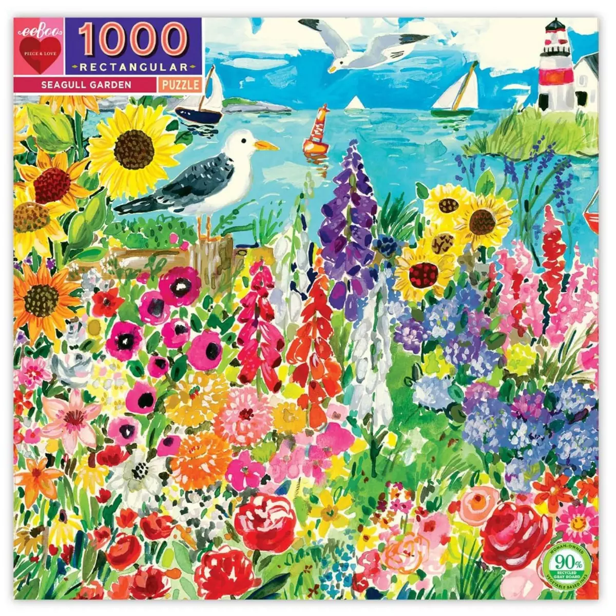 Eeboo Puzzle carré 1000 pièces : Jardin de mouettes