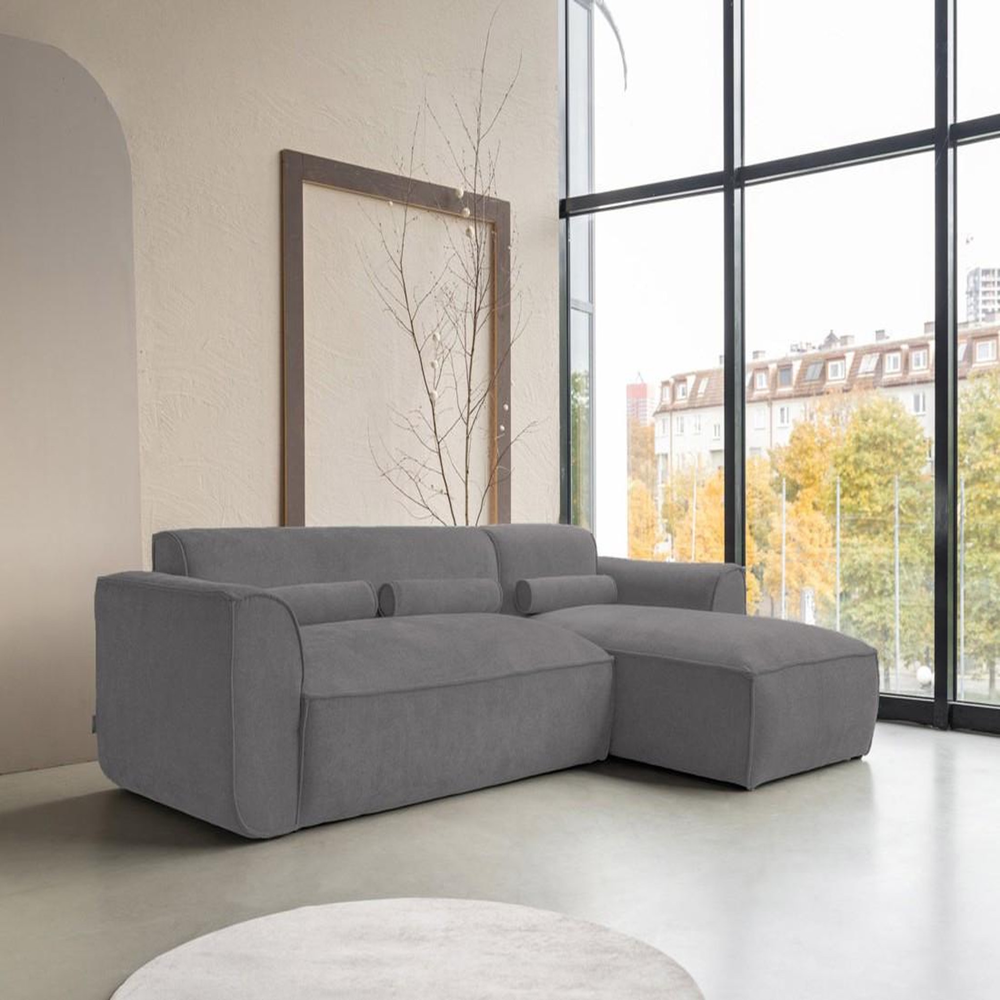 Voir la diapositive 2 : BEST MOBILIER Felix - canapé modulable d'angle droit 4 places en tissu texturé