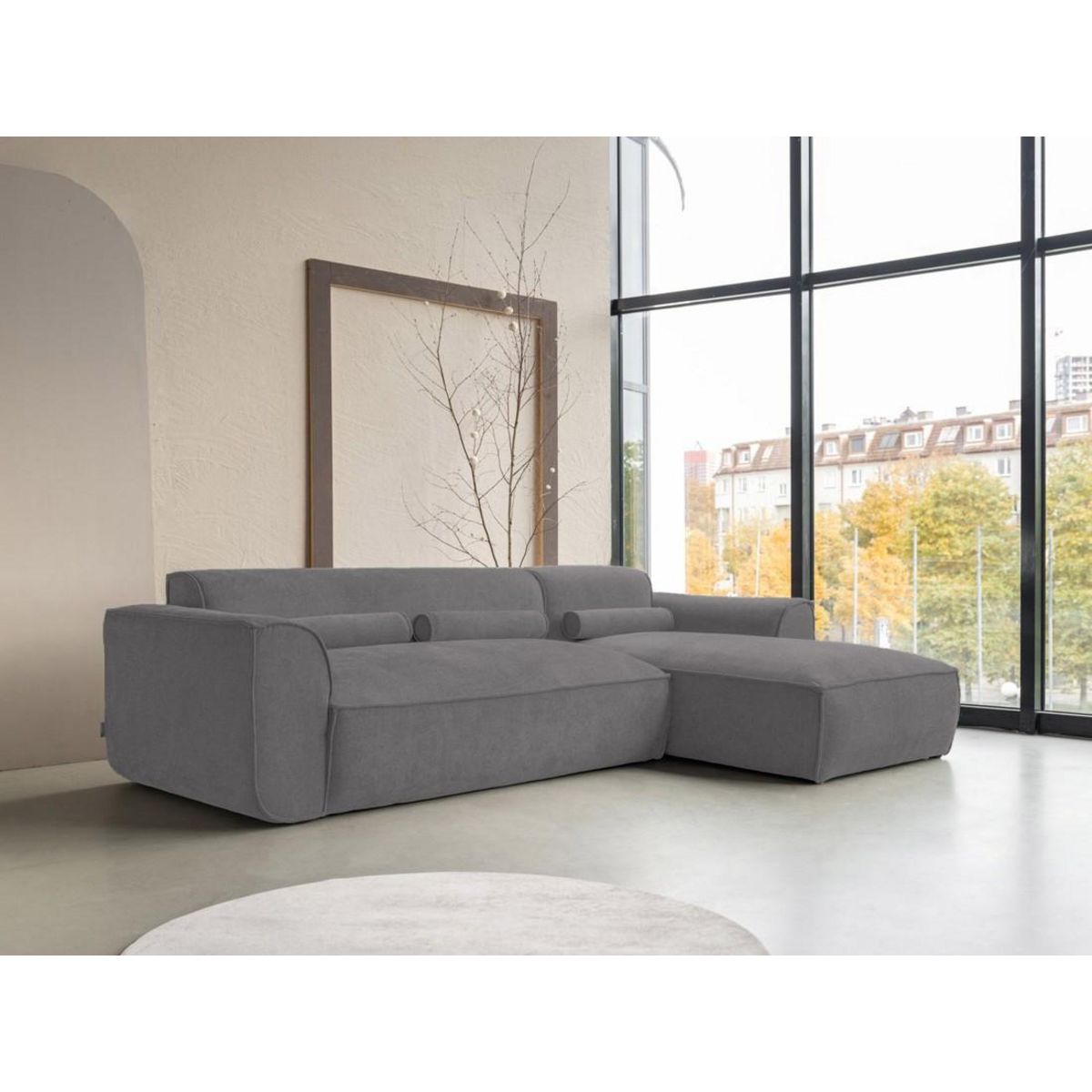 BEST MOBILIER Felix - canapé modulable d'angle droit 4 places en tissu texturé