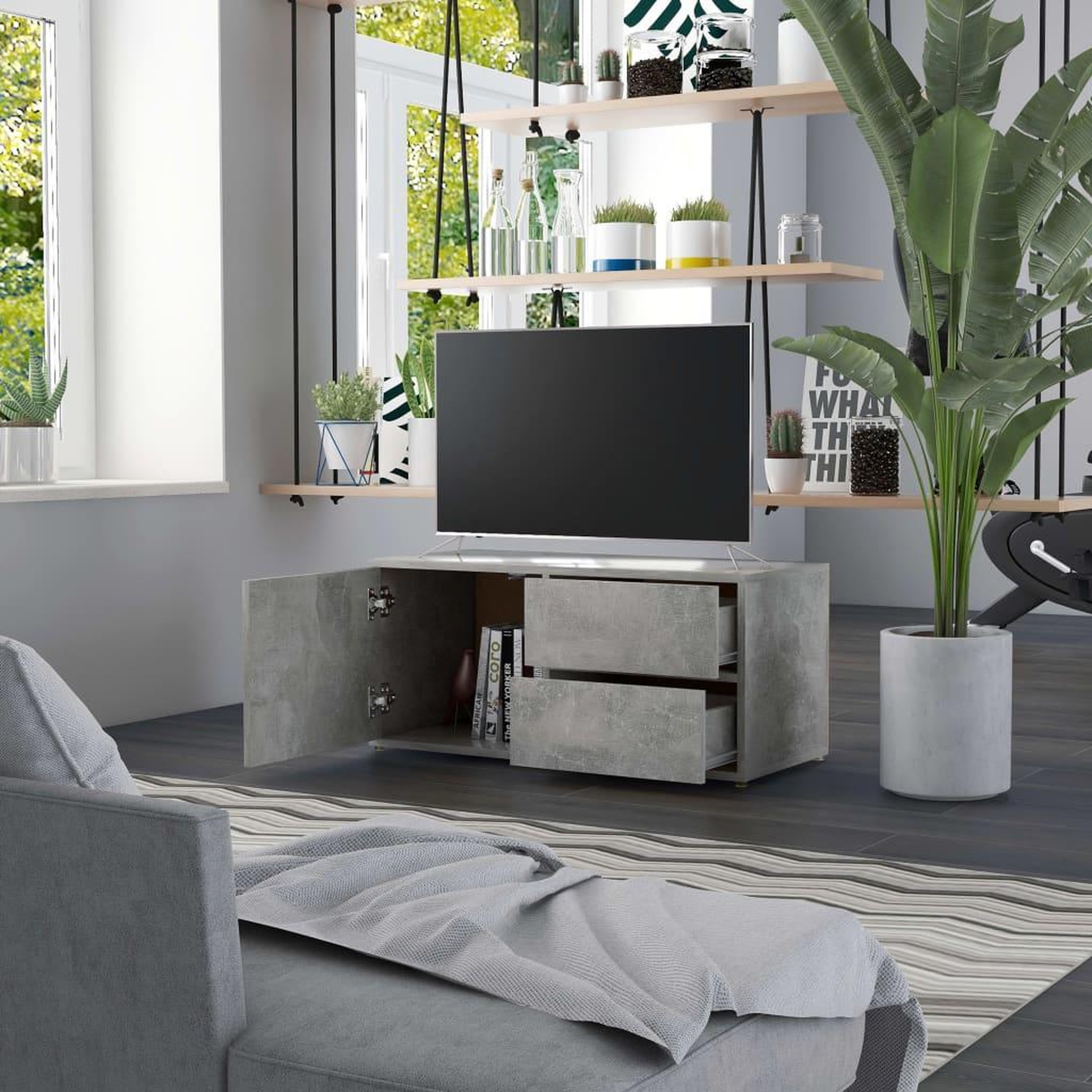 Voir la diapositive 3 : VIDAXL Meuble TV Gris beton 80x34x36 cm Bois d'ingenierie
