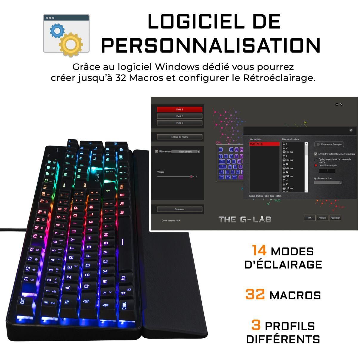 THE G-LAB Clavier gamer KEYZ-RUBIDIUM French Layout