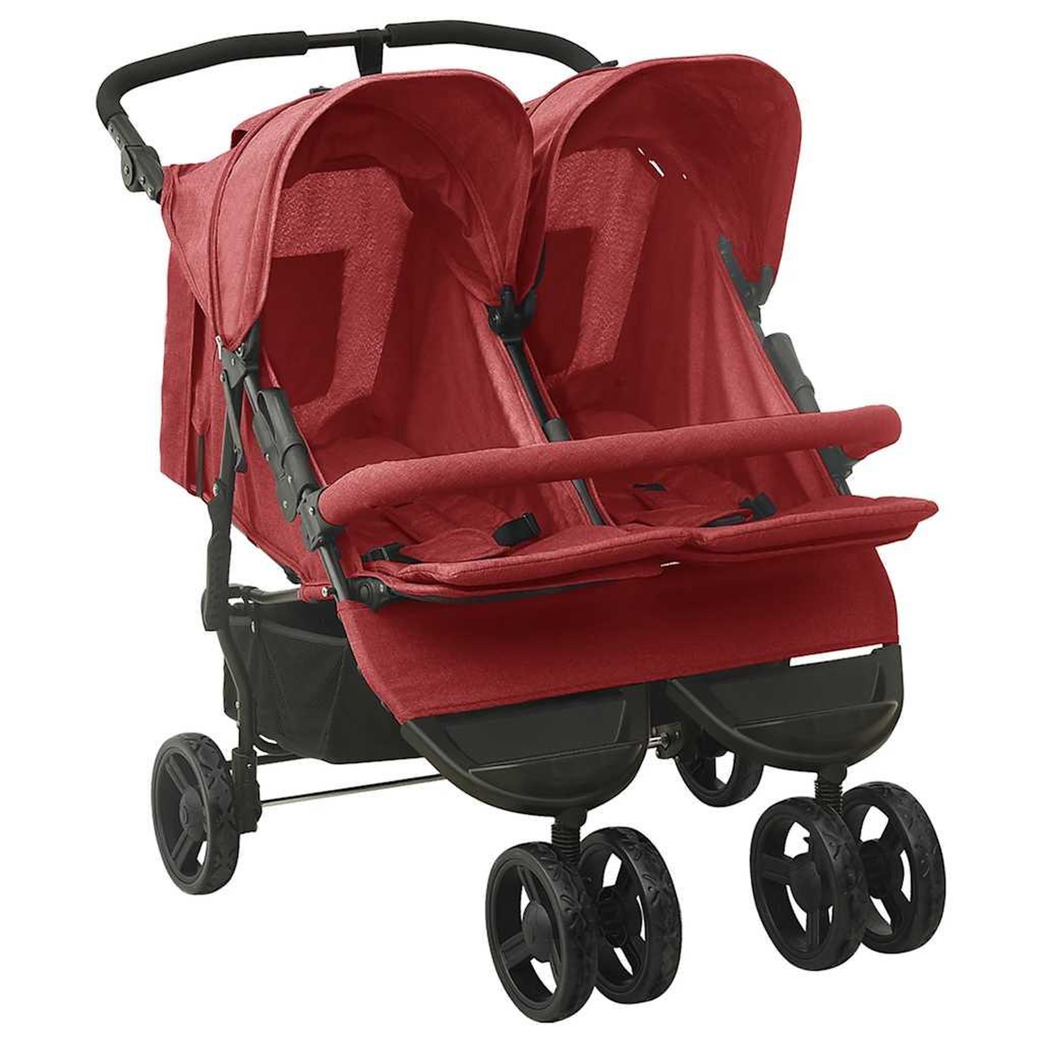 VIDAXL Poussette a deux places Rouge Acier