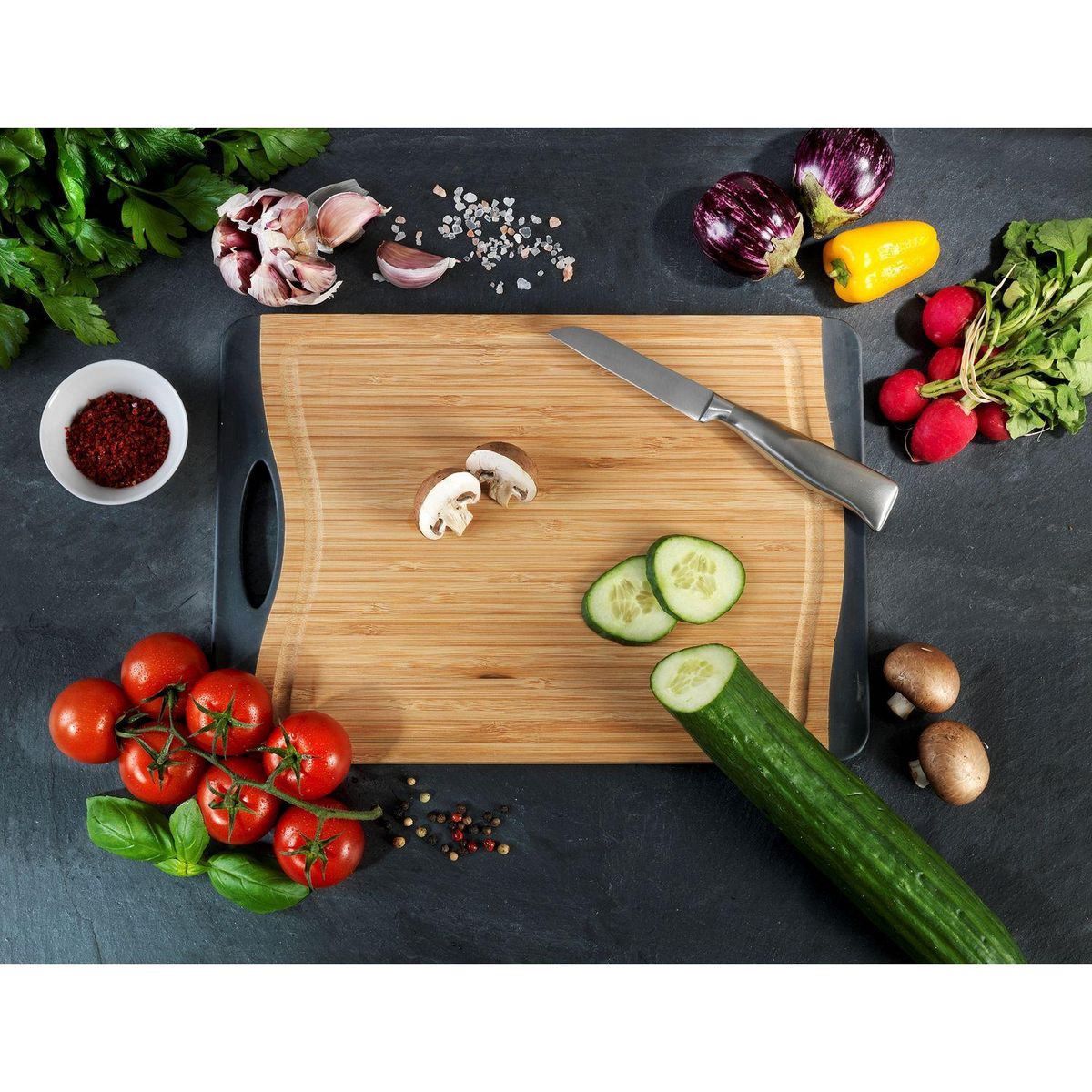 Wenko Planche à découper antidérapante Bambou - L. 33 x l. 23 cm - Noir