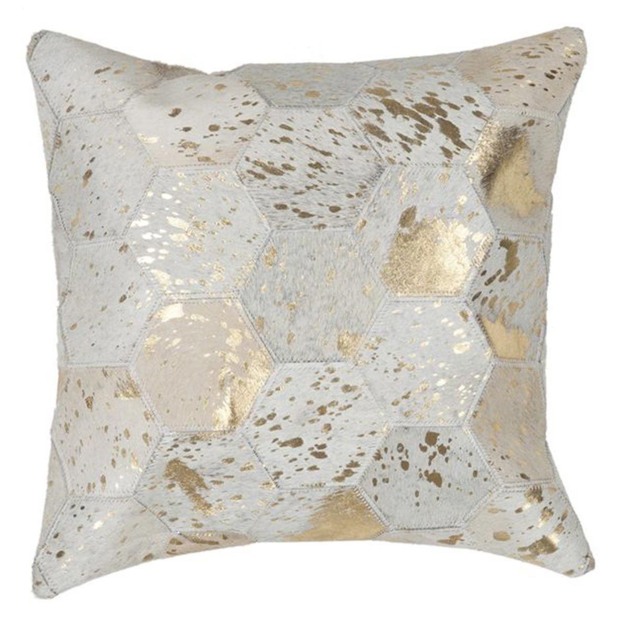 Voir la diapositive 1 : Paris Prix Coussin Déco en Cuir  Spark  45x45cm Ivoire & Or