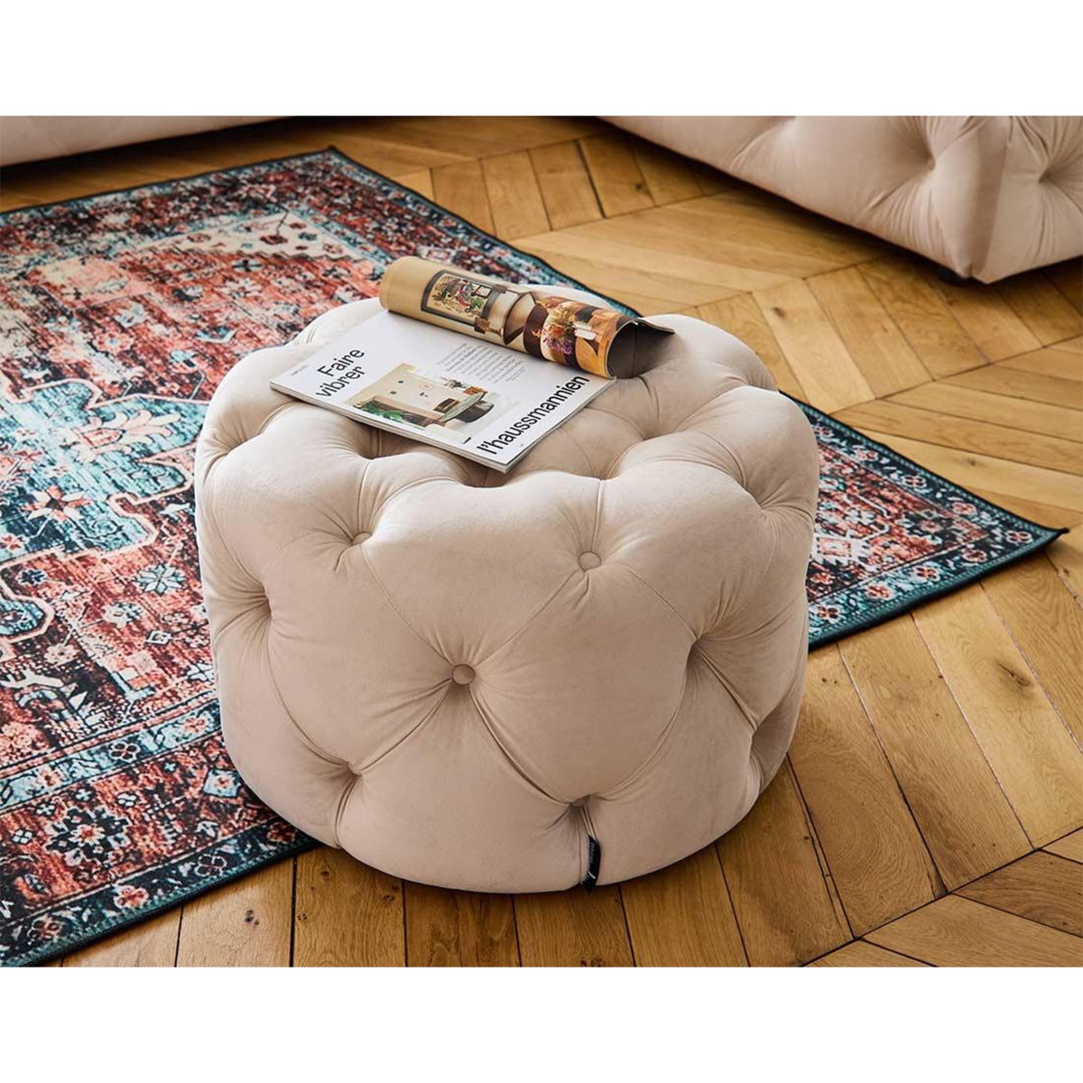 LISA DESIGN Gallata - pouf chesterfield rond - en velours