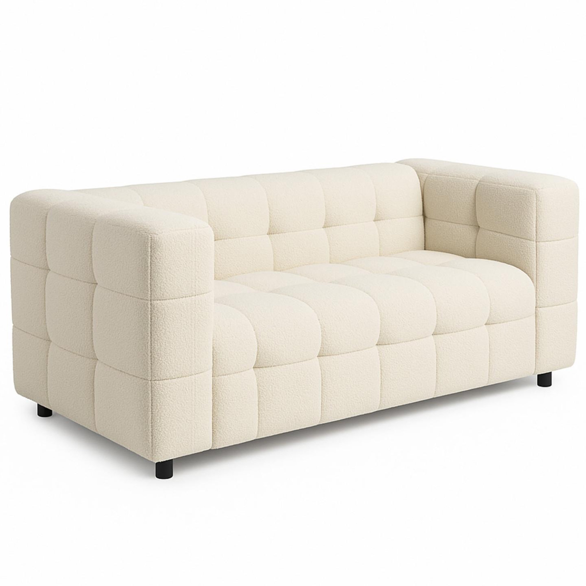 ID MARKET Canapé droit 2 places capitonné amance en tissu bouclette beige
