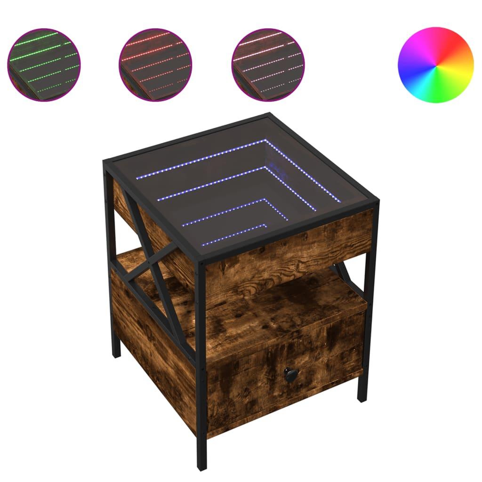 Voir la diapositive 2 : VIDAXL Table basse avec LED Infinity chene fume 40x40x51 cm