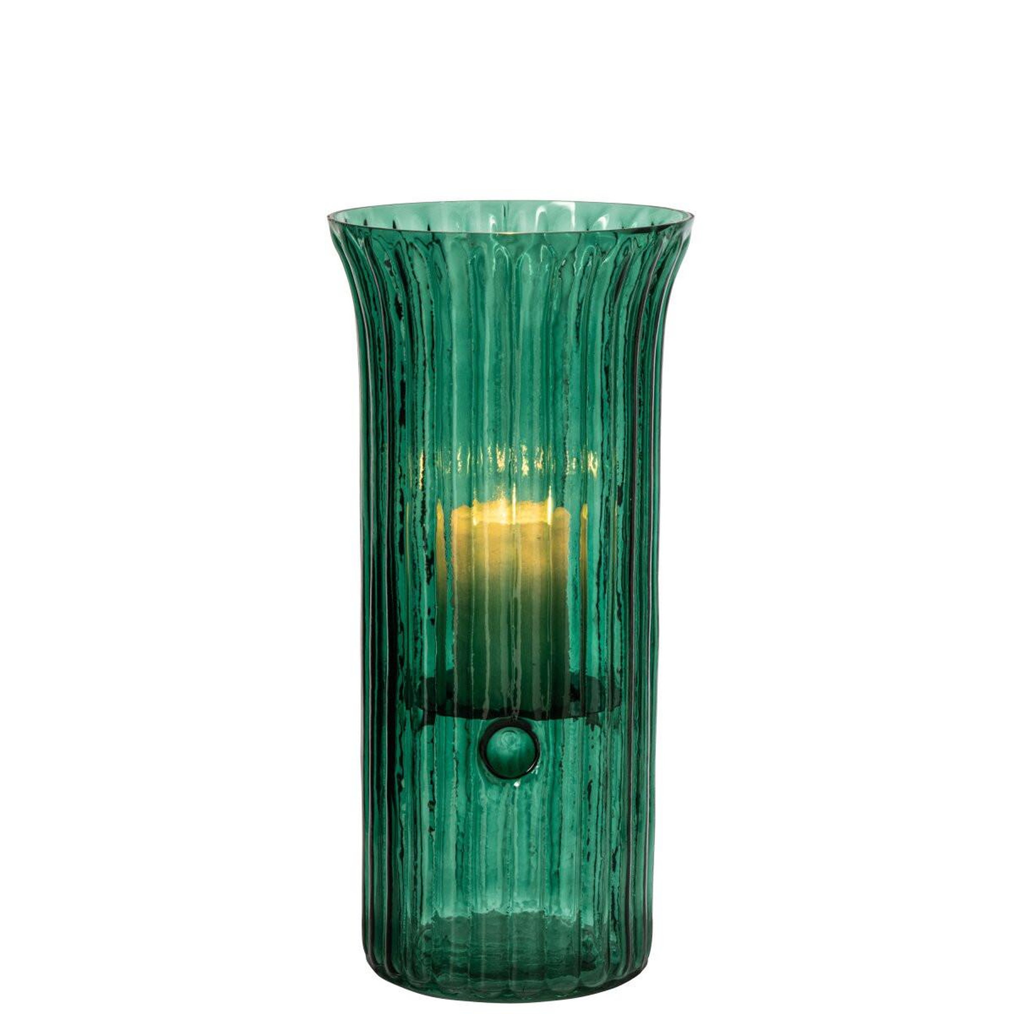 Voir la diapositive 2 : J-LINE Photophore strié en verre  quirin  40cm turquoise