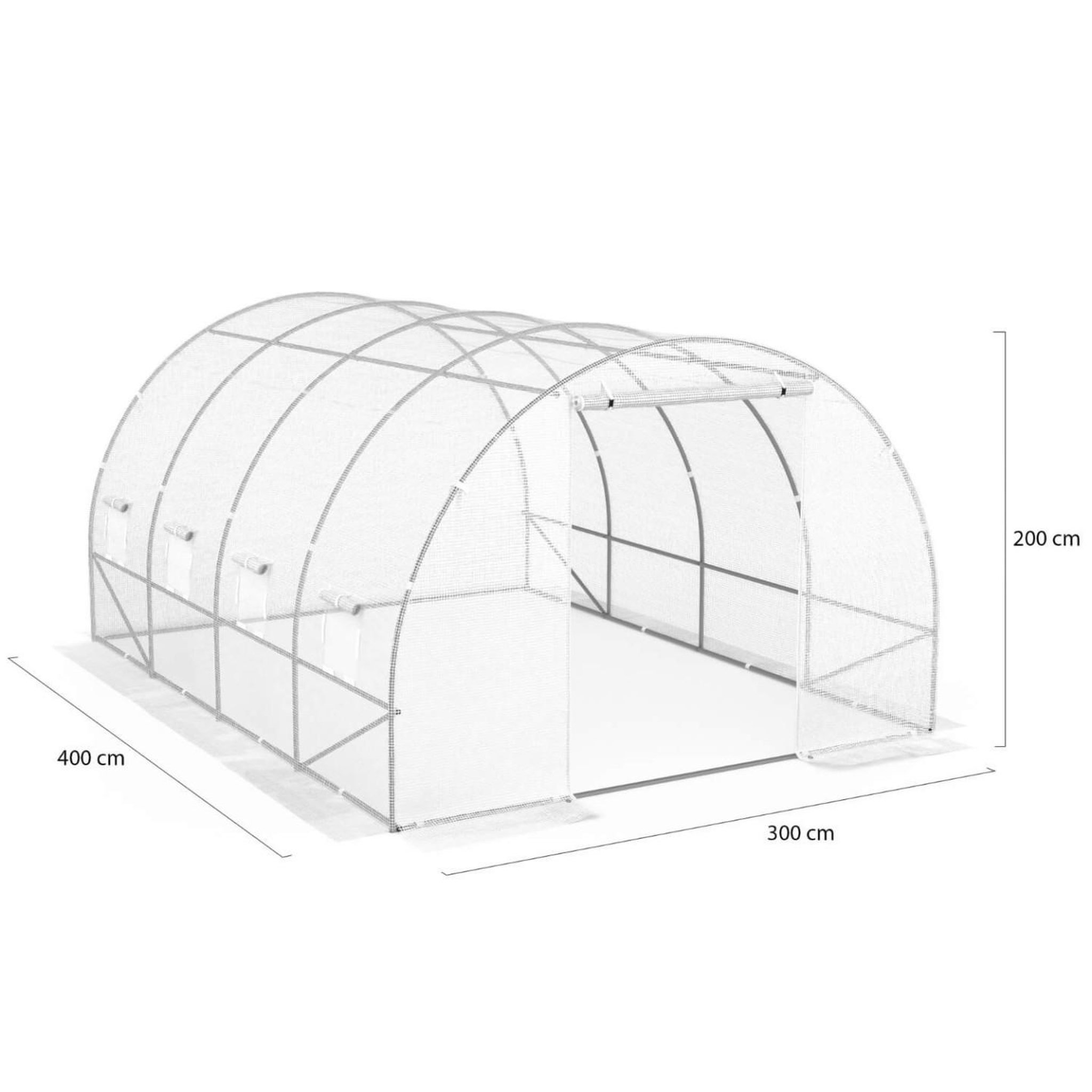 Voir la diapositive 5 : ID MARKET Serre de jardin tunnel 12m² 4 x 3 x 2 m acier galvanisé + bâche anti-uv avec porte et fenêtres zebra blanche