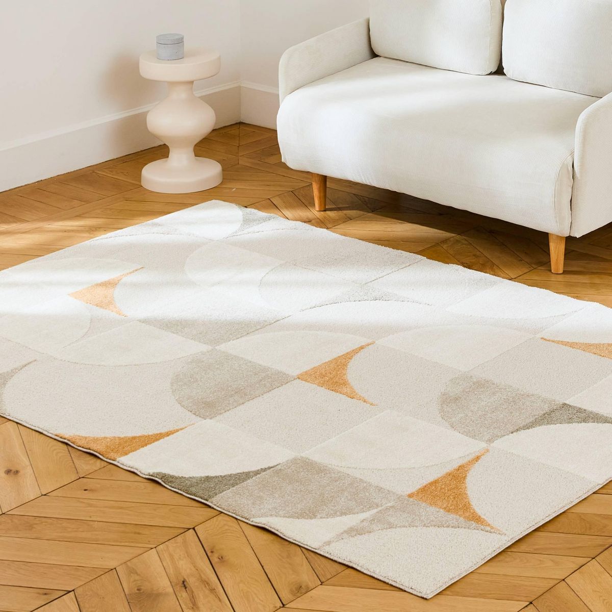 SWEEEK Tapis intérieur motifs rétro poils ras crème