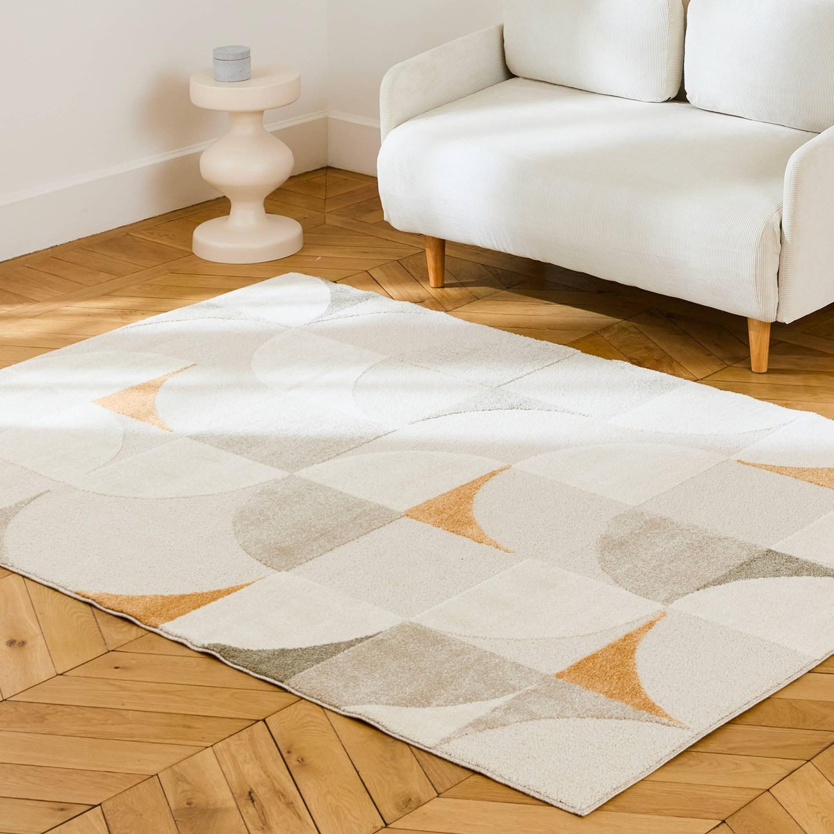 SWEEEK Tapis intérieur motifs rétro poils ras crème