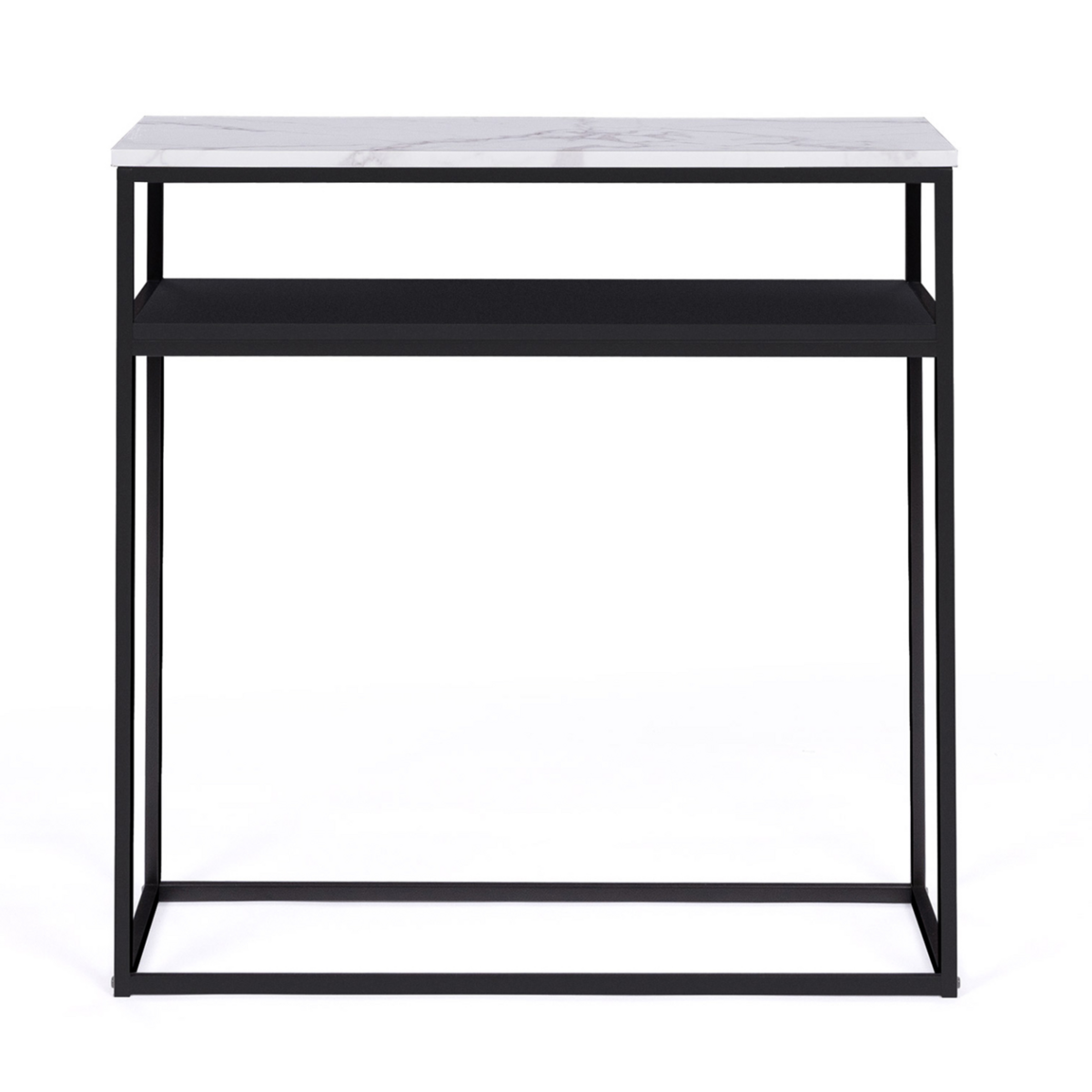 ID MARKET Console double ALASKA effet marbre et bois noir pied métal