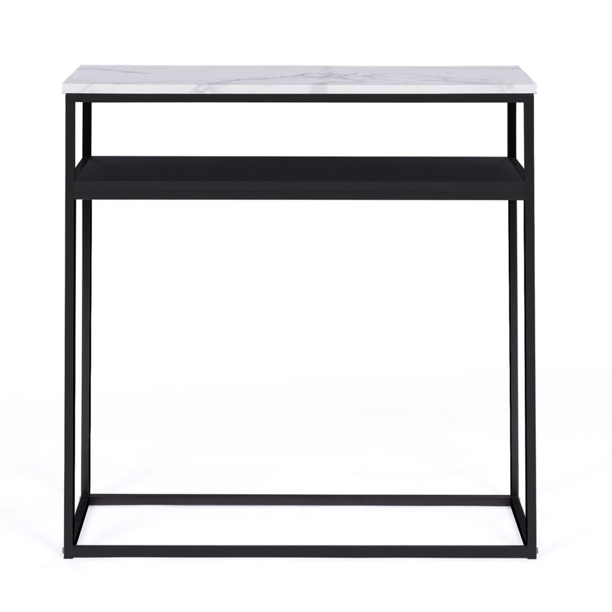 ID MARKET Console double ALASKA effet marbre et bois noir pied métal