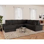 BEST MOBILIER Lorie - canapé panoramique d'angle droit 7 places convertible en velours côtelé grosse côte avec coffre. Coloris disponibles : Marron, Beige