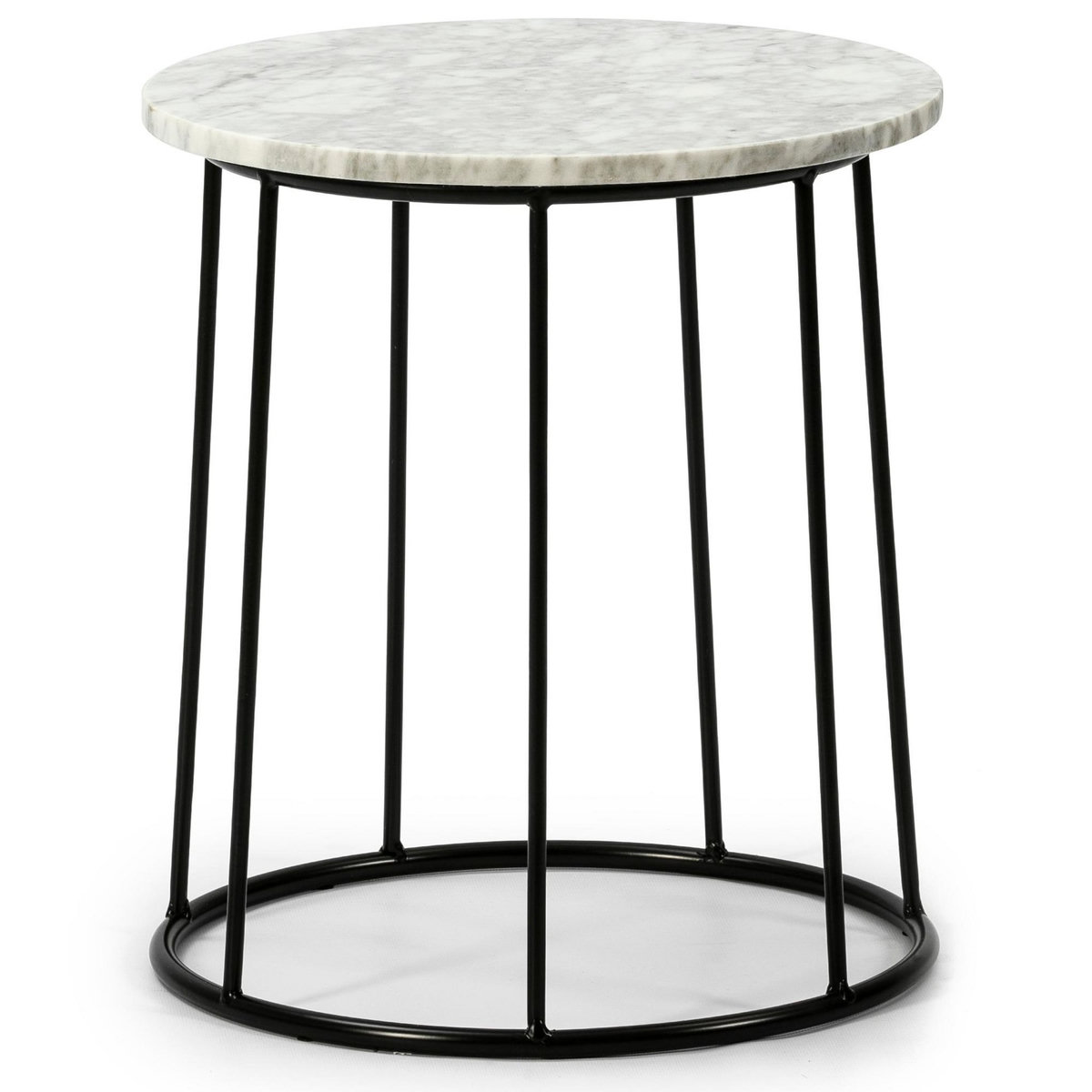 VS VENTA-STOCK Table auxiliaire Colombo avec Plateau en marbre Blanc Massif et Pieds métalliques