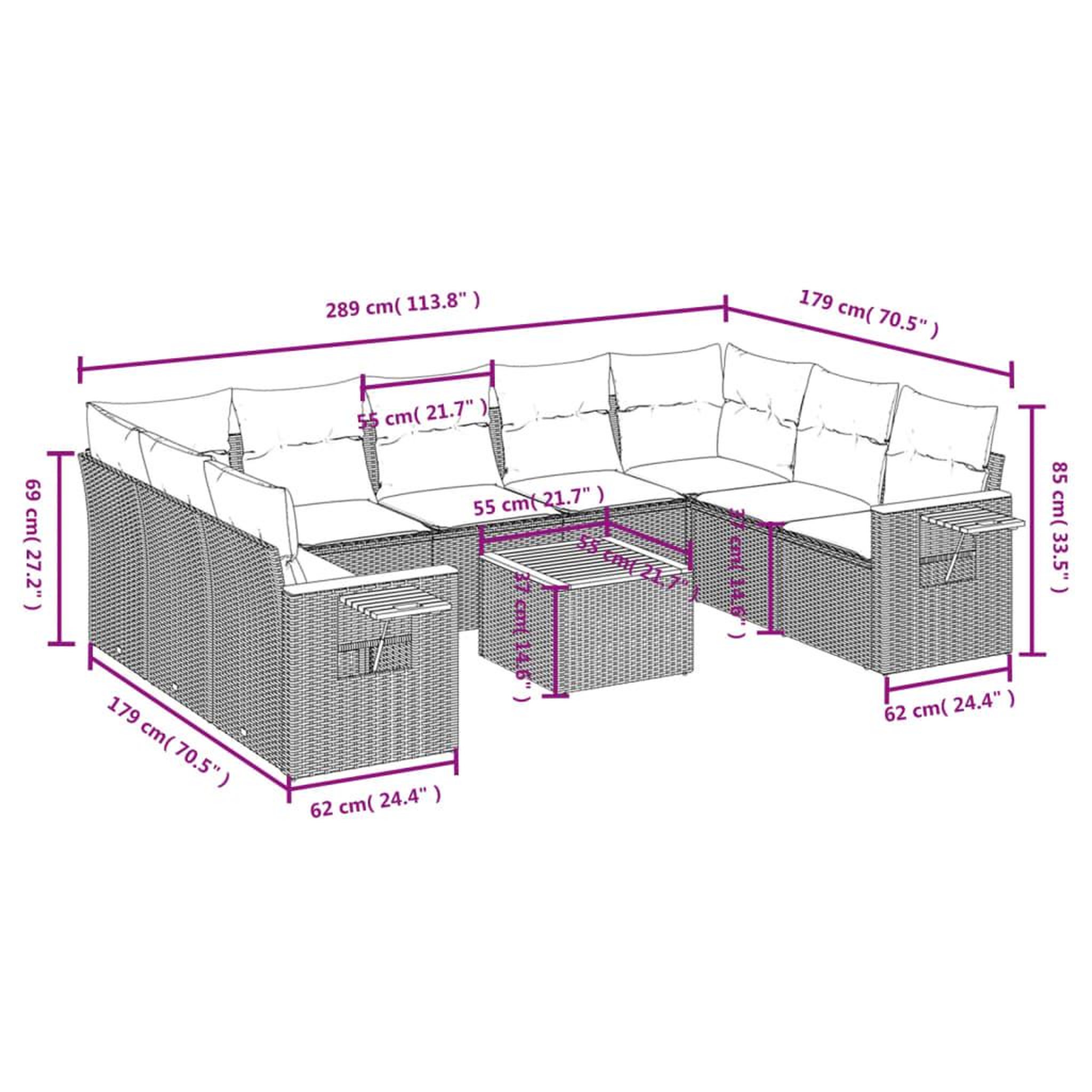Voir la diapositive 3 : VIDAXL Salon de jardin avec coussins 10 pcs gris resine tressee