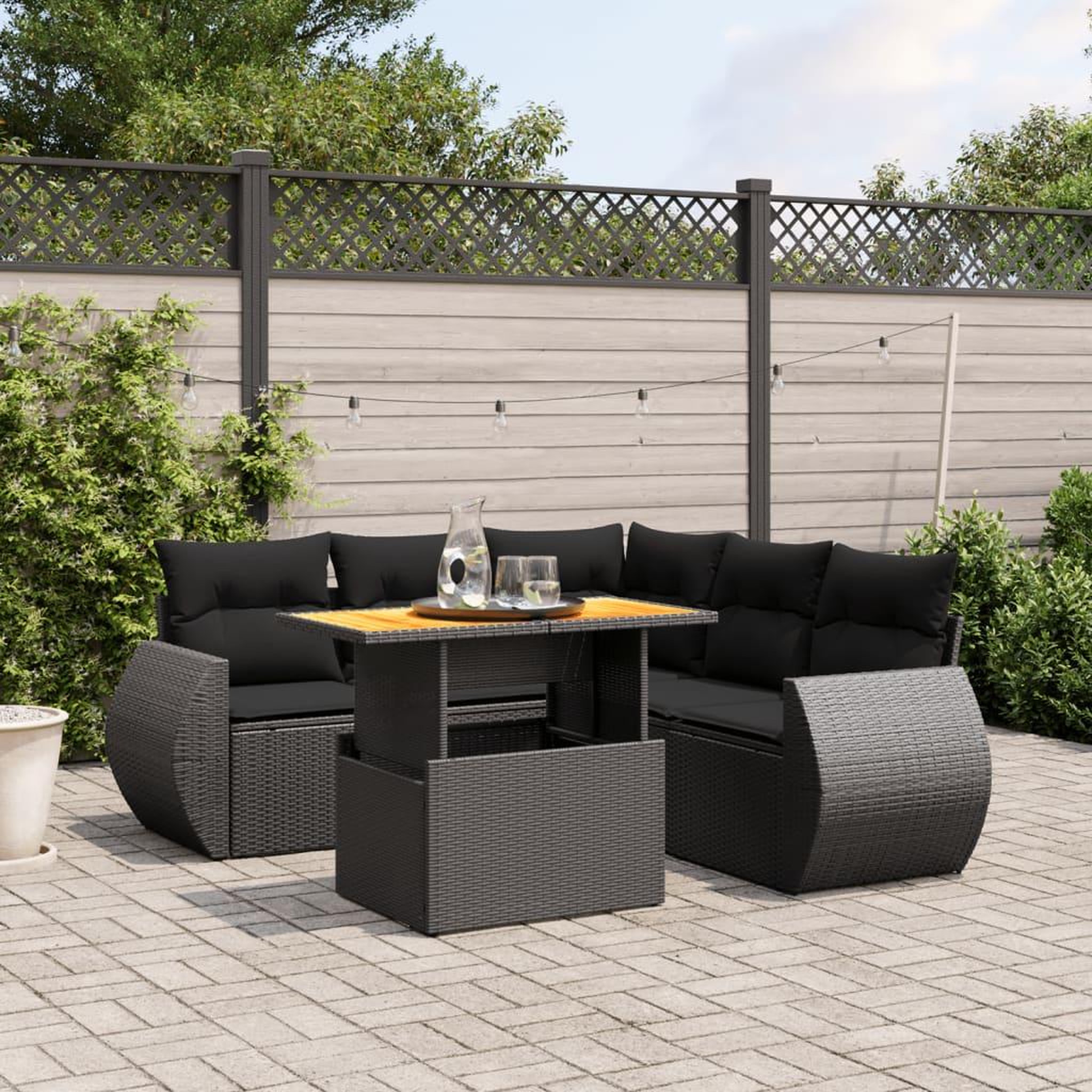 VIDAXL Salon de jardin 6 pcs avec coussins noir resine tressee
