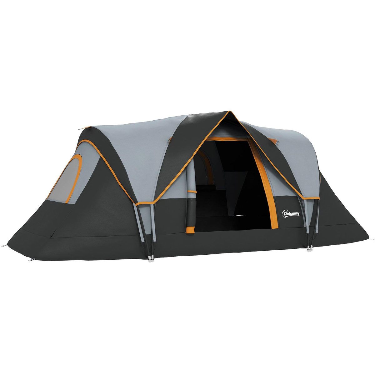 OUTSUNNY Tente de camping familiale 5-6 pers. - grande porte + 3 fenêtres - fibre verre polyester oxford gris orange