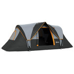 OUTSUNNY Tente de camping familiale 5-6 pers. - grande porte + 3 fenêtres - fibre verre polyester oxford gris orange