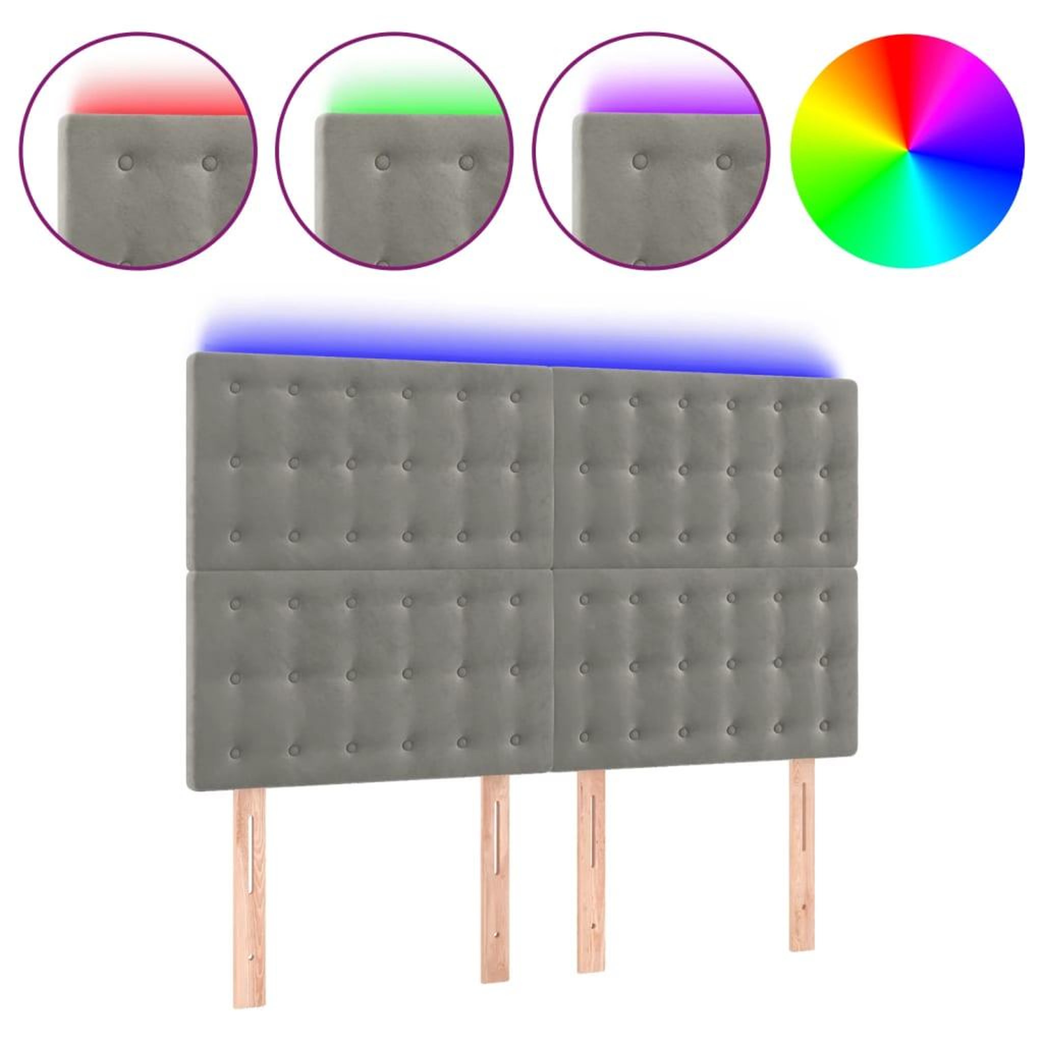 Voir la diapositive 2 : VIDAXL Tete de lit a LED Gris clair 144x5x118/128 cm Velours