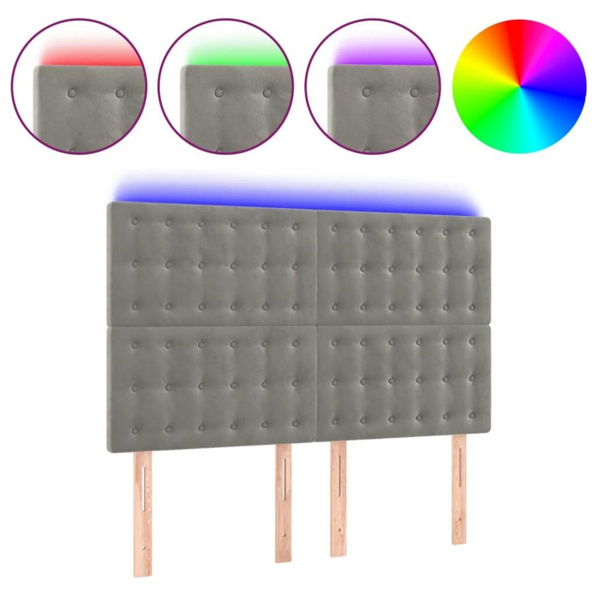 VIDAXL Tete de lit a LED Gris clair 144x5x118/128 cm Velours