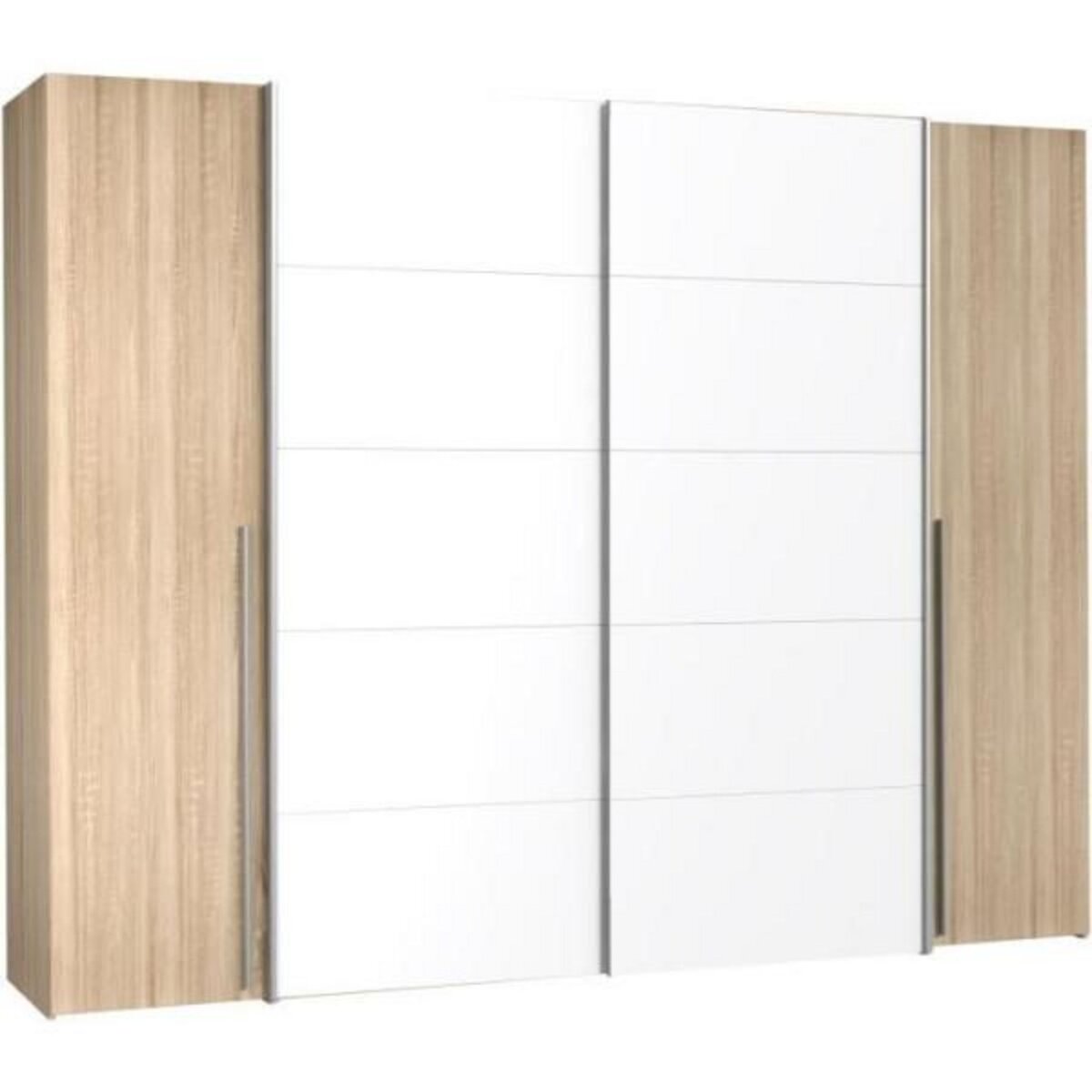 MARKET24 Armoire NARAGO - Décor Chene Sonoma et blanc mat - 2 portes coulissantes + 2 portes battantes - L270 x P61 x H210 cm