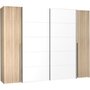 Voir la diapositive 4 : MARKET24 Armoire NARAGO - Décor Chene Sonoma et blanc mat - 2 portes coulissantes + 2 portes battantes - L270 x P61 x H210 cm