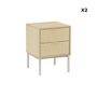 Voir la diapositive 6 : SWEEEK Lot de 2 tables de chevet effet bois rainuré et métal. pieds métal champagne. 2 tiroirs
