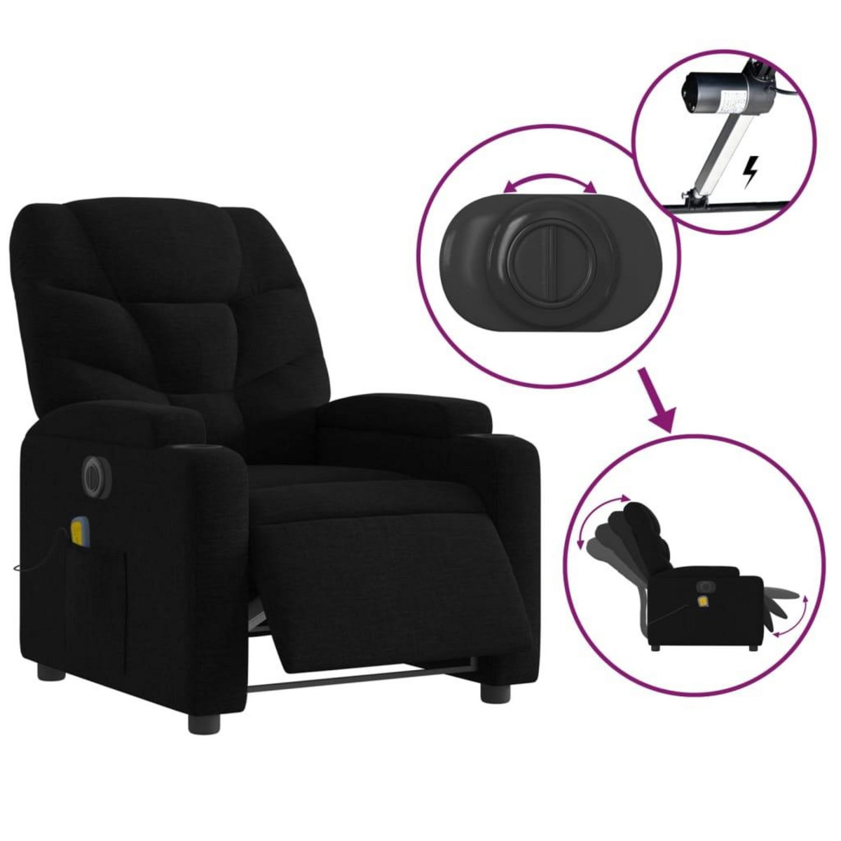 VIDAXL Fauteuil de massage inclinable electrique Noir Tissu